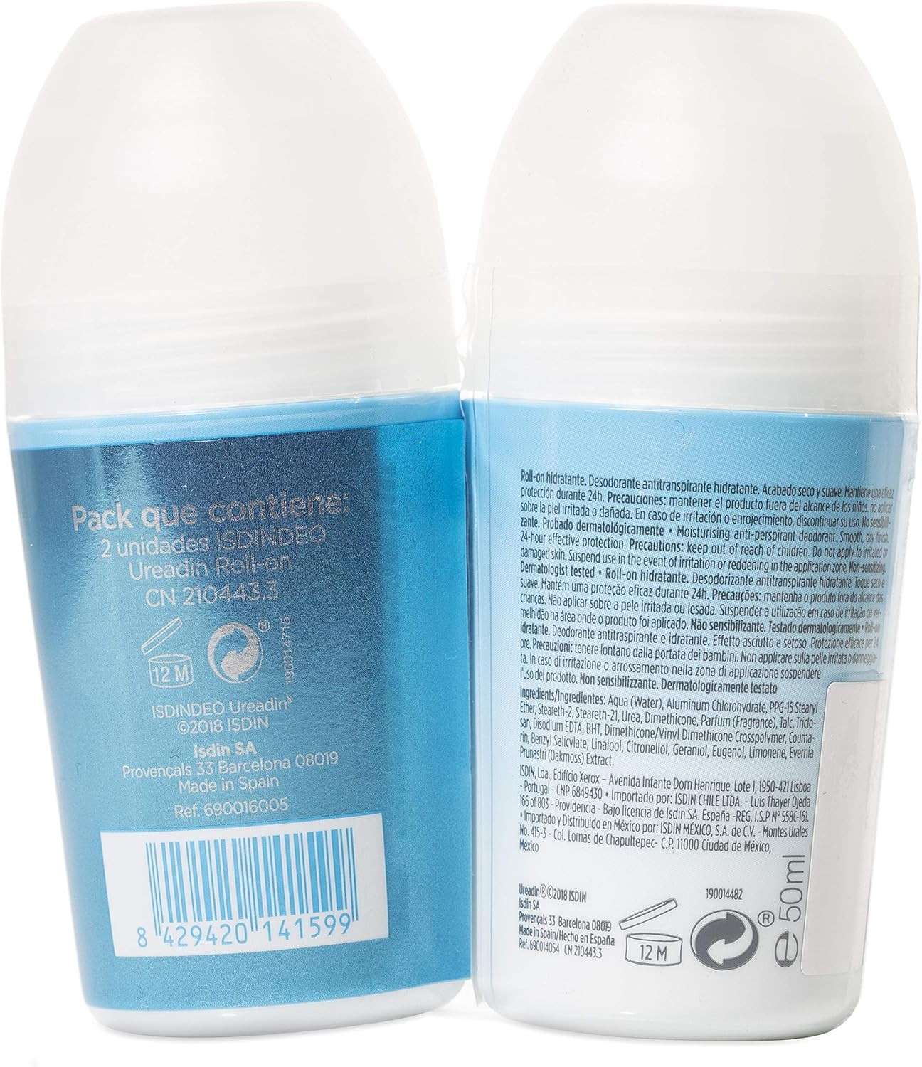 ISDIN Ureadin Comfort Duplo Deodorant 24H Roll-On Pack of 2 X 50 Ml