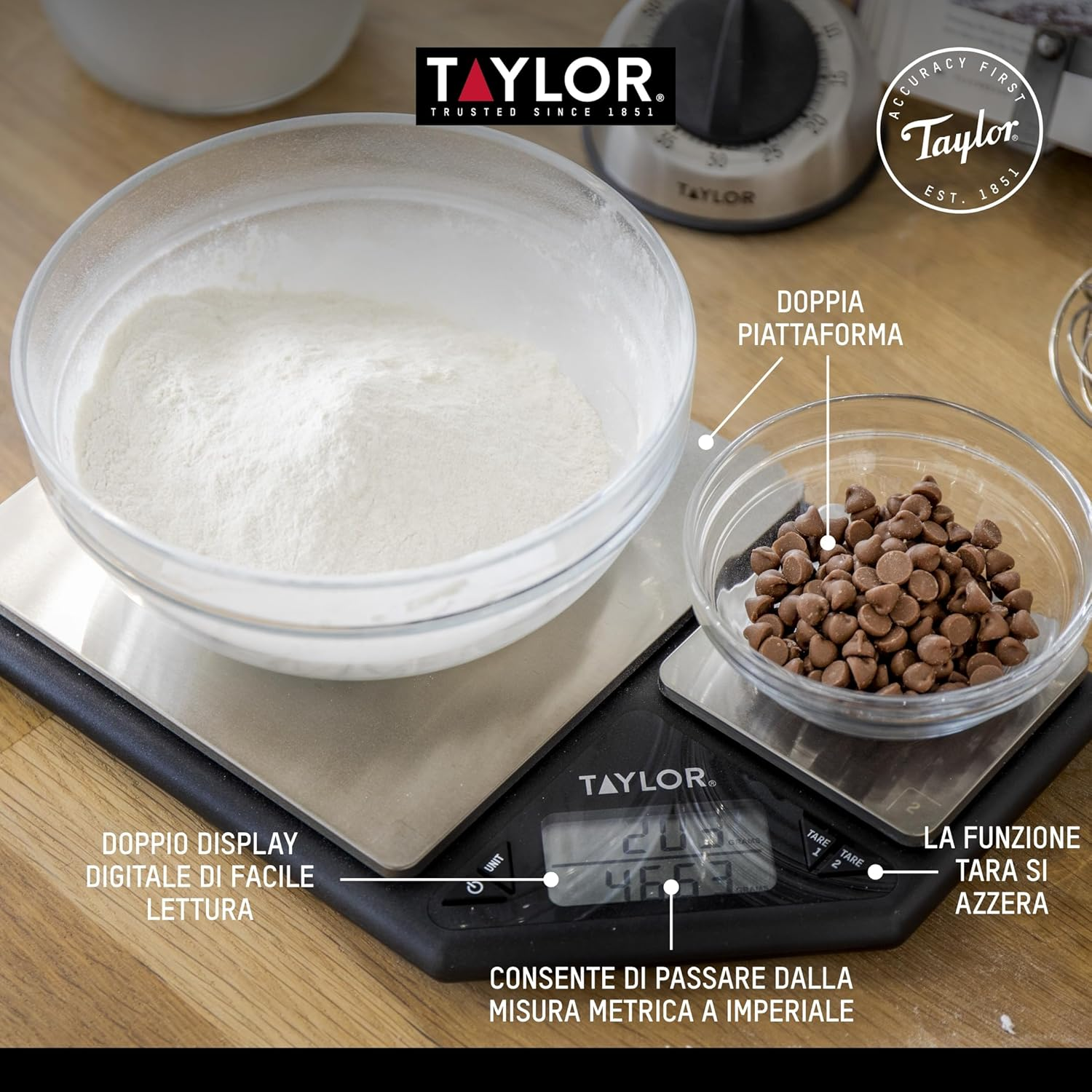 Taylor Dual Platform Digital Kitchen Scale, 5 Kg/500 G Capacity