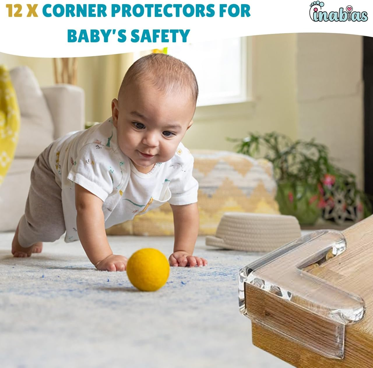 Inabias 12 Pack Corner Protectors for Kids -Clear Silicone Edge Guards Baby Proofing Corner Bumpers with Strong Adhesive for Table, Furniture, Baby Safety & Toddler Protection (6 R + 6 L) image number 4