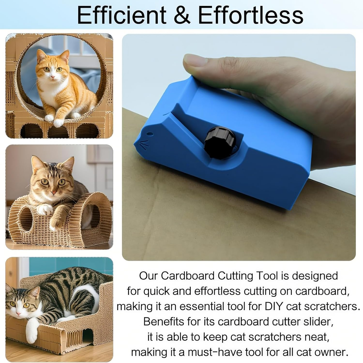 Handheld Cardboard Cutter for Cat Scratchers | 3D Printed Kitten Shaped Cutting Tool | Eco-Friendly DIY Cardboard Strip Cutter Machine | Portable & Durable for Cat Lovers (Blue) image number 1