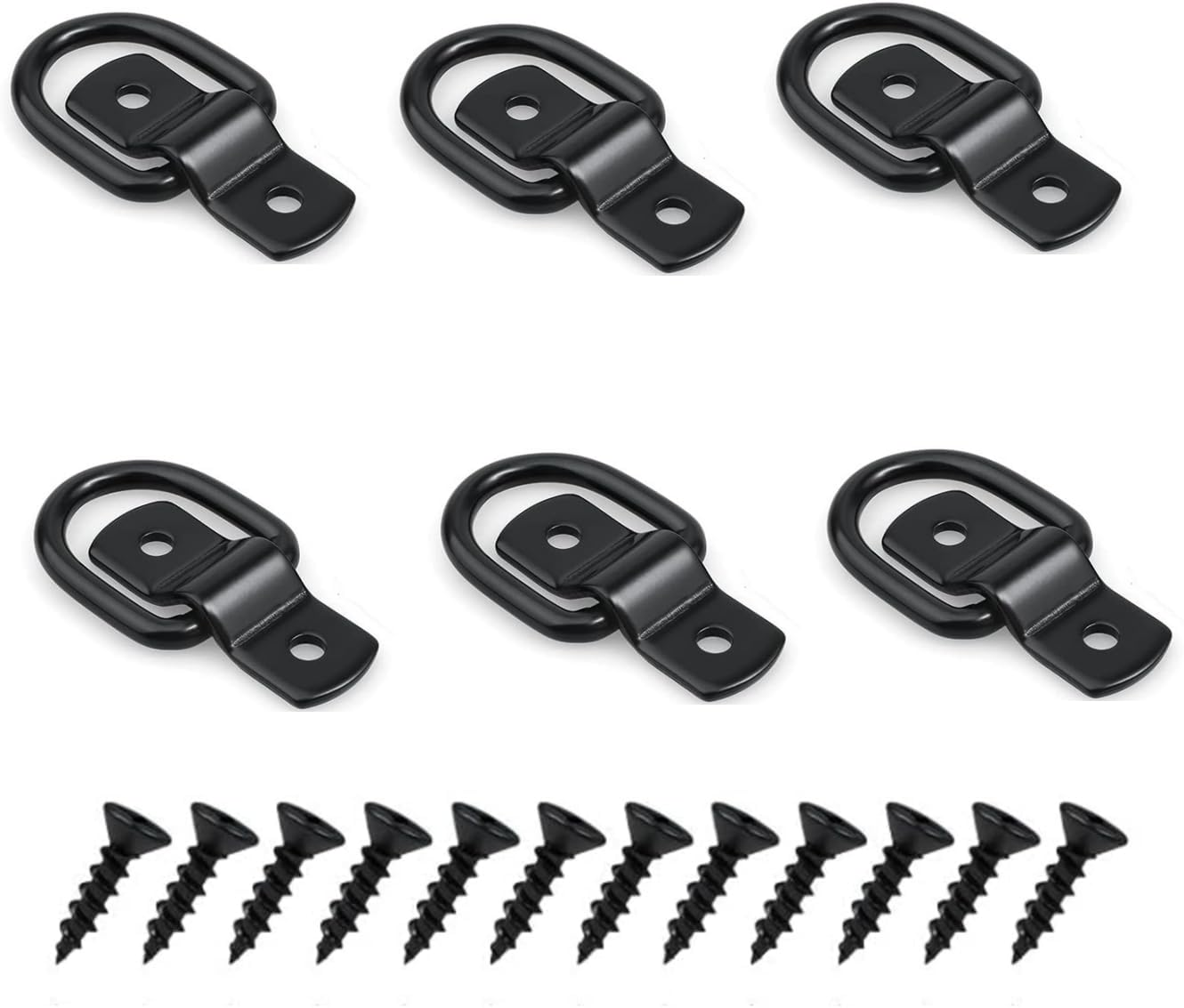12PCS Heavy Duty Steel D Rings Tie down Anchors,D Rings Tie down Anchors Hooks for Trailer Truck Bed Bracket Enclosed Points Pickup Camper Surface Mount D-Ring Heavy Duty (12, Black)