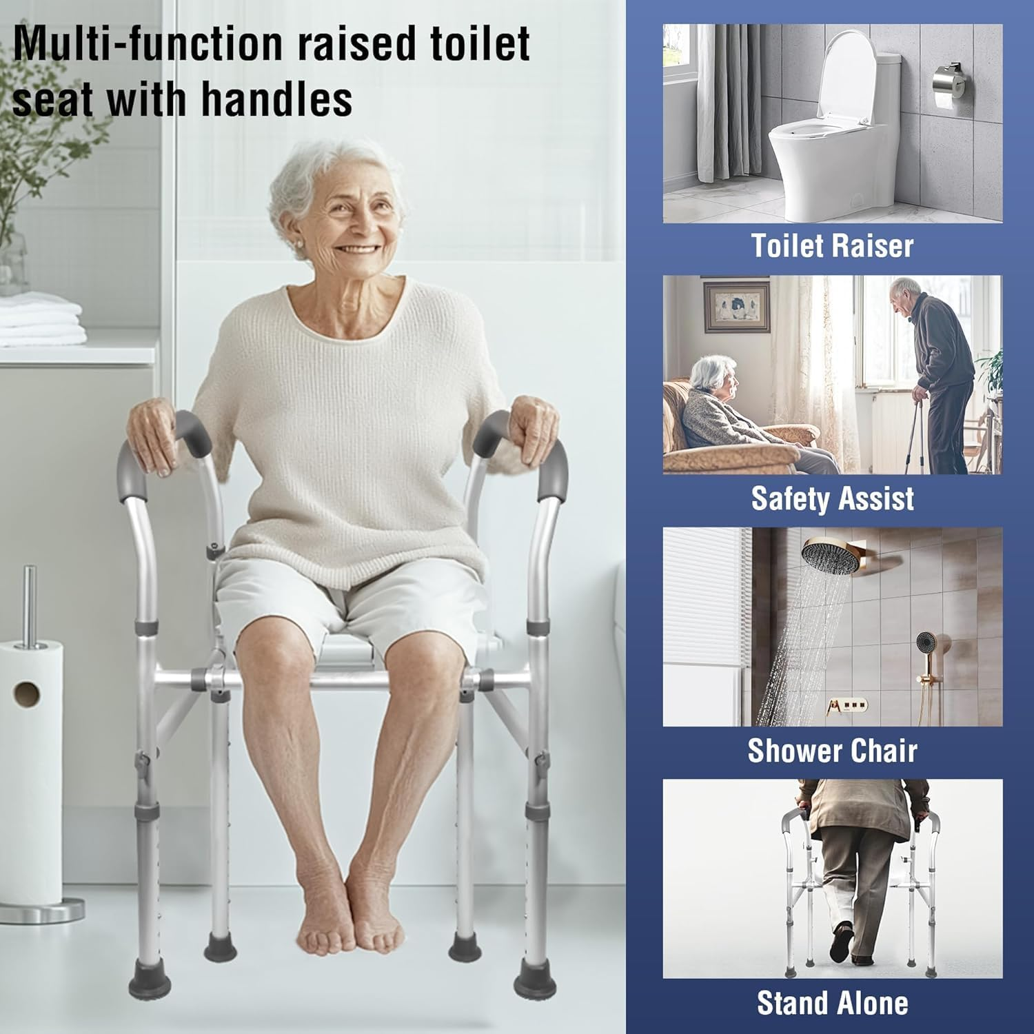 Raised Toilet Seat with Handles, Width & Height Adjustable Raised Toilet Seat, FSA/HSA Eligible 400Lb Armrests & Wide Seat, Standard Raised Toilet Seat for Seniors, Pregnant, Handicap, Fit Any Toilet image number 6