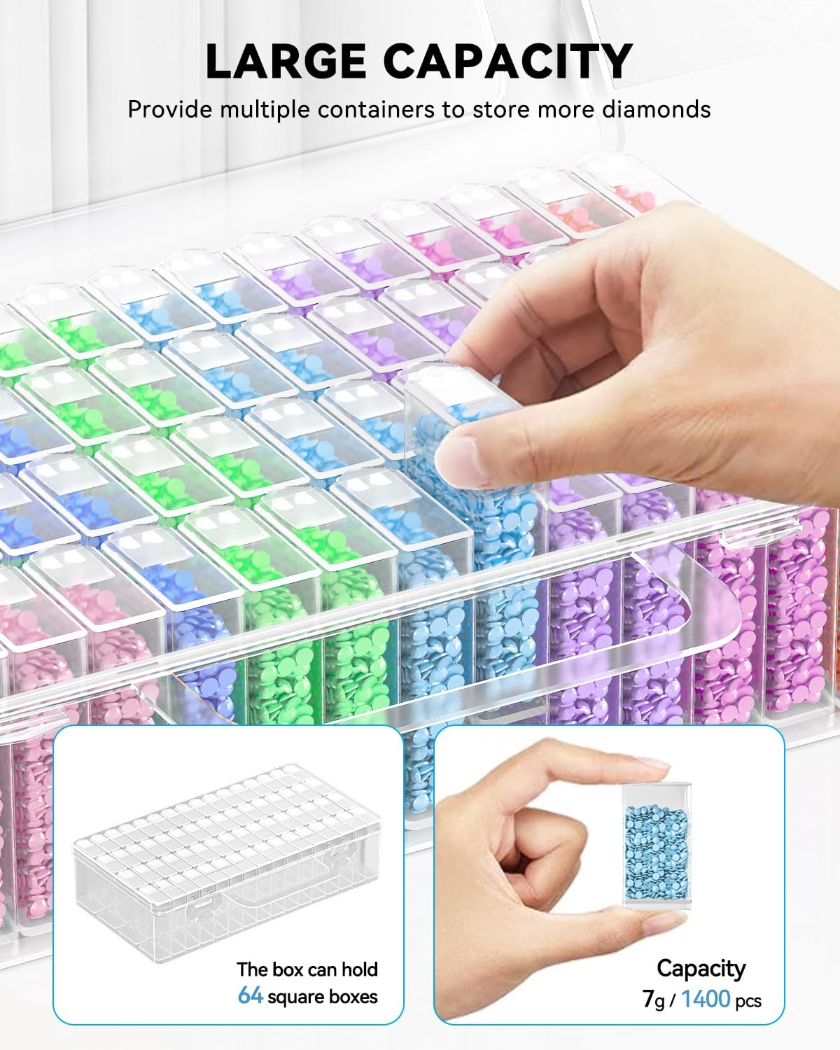 ARTDOT 64 Jars Diamond Painting Storage Containers Kits, Portable Diamond Art Accessories for Beads Rhinestones Jewelry Nail Art Sequins image number 2