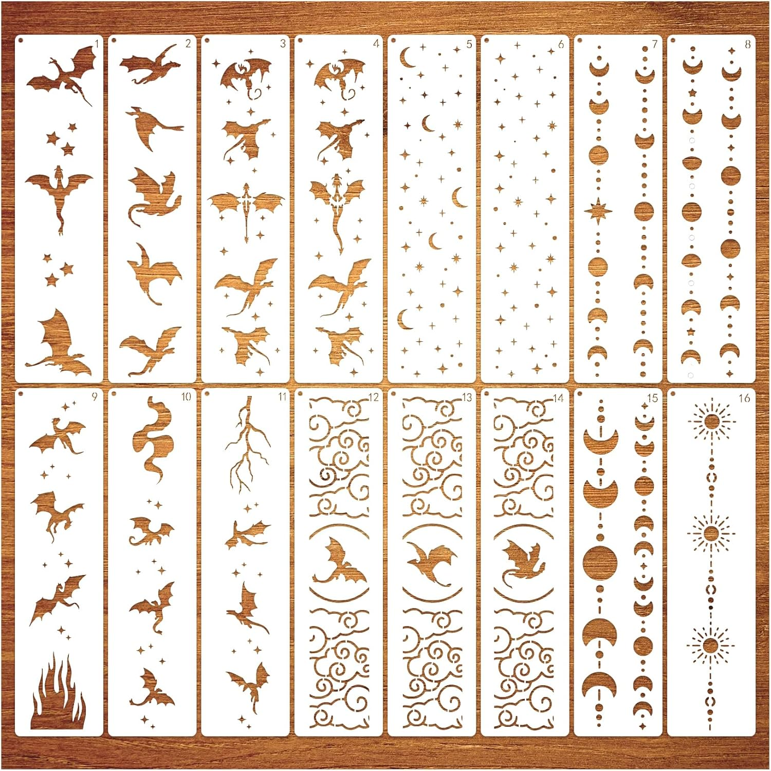 Border Stencils for Painting Moon Star Dragon Book Edge Background Template Paint Stencils for Painting on Wood Burning Art Craft Canvas Furniture Wall(Book16) image number 1