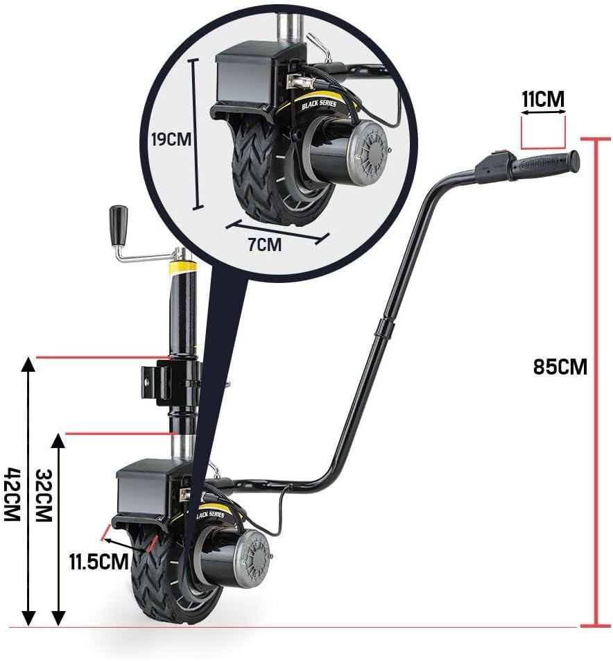 T-Rex Black Series Caravan Trailer 12V 350W Electric Motorised Jockey Wheel, Black image number 6