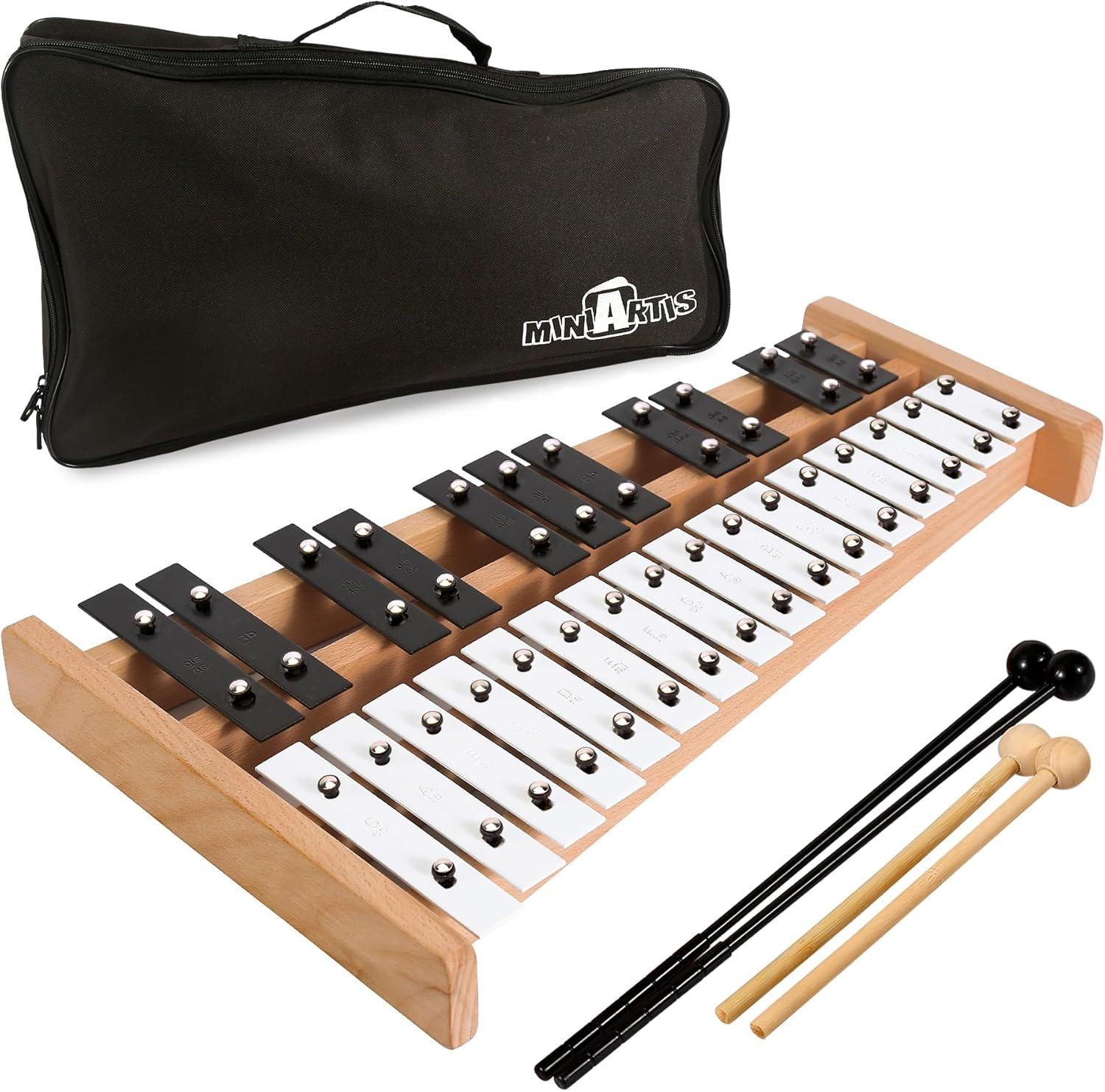 MINIARTIS Glockenspiel Xylophone | Full Size Glockenspiel Xylophone 27 Note Colorful Metal Keys for Adults & Kids | Percussion Musical Instrument Includes 2 Wooden Beaters, Songbook and Carry Case