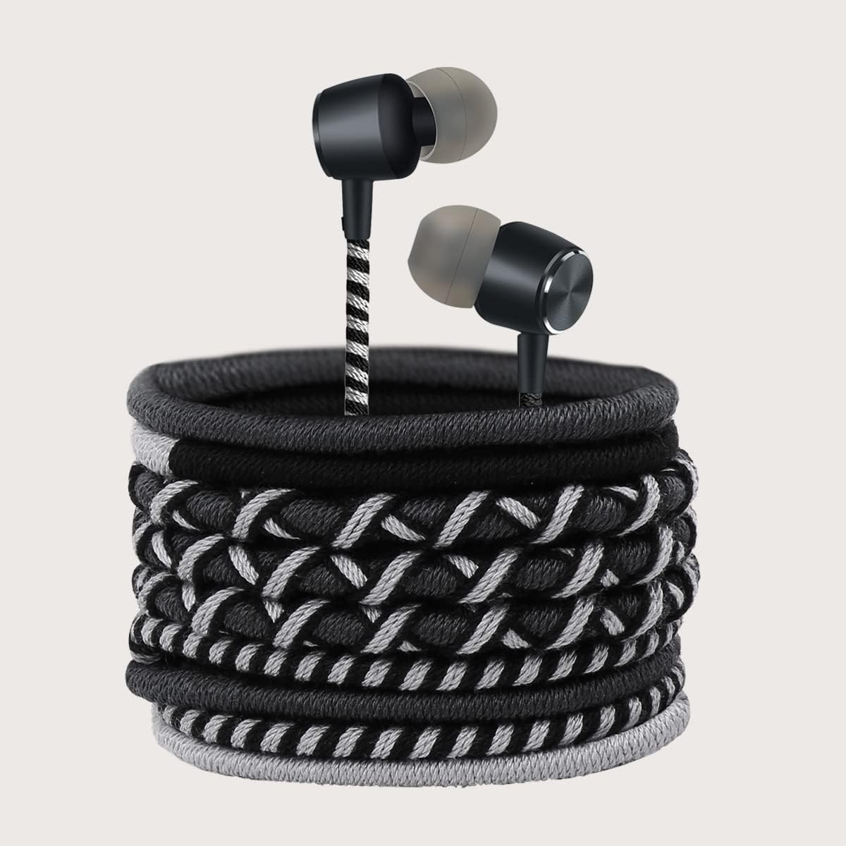 URIZONS Wired Earphones Colourful Headphones - In-Ear Earphones Braided with Microphone Surround Sound 3.5 Mm Stereo Compatible with Huawei, MP3, Android (Black) image number 1