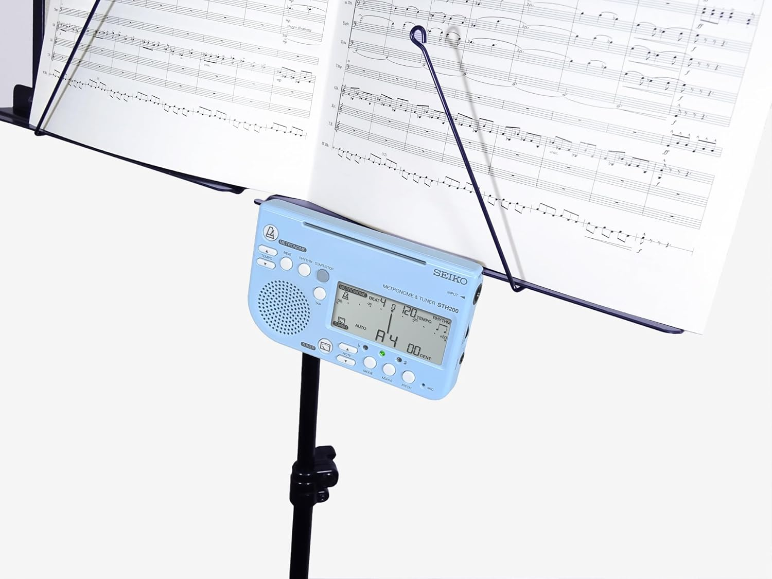 Seiko STH200BL Metronome Tuner, Loud Volume, Can Be Attached to Music Stands, Perfect for Brass Band, Blue - White image number 3