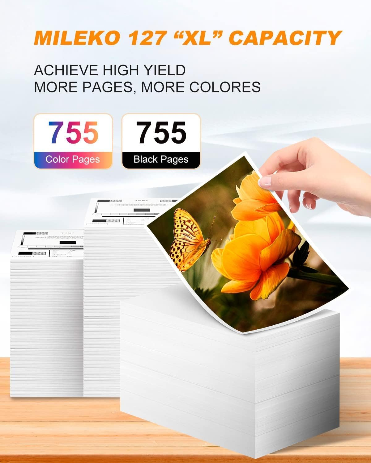 MILEKO 127XL Ink Cartridge Replacement for Epson 127 XL Ink Cartridges T127 Ink for Workforce 60 545 845 645 840 WF-3540 WF-3530 WF-3520 WF-7010 WF-7510 WF-7520 Stylus NX530 NX625 Printer - 2B1C1M1Y image number 2