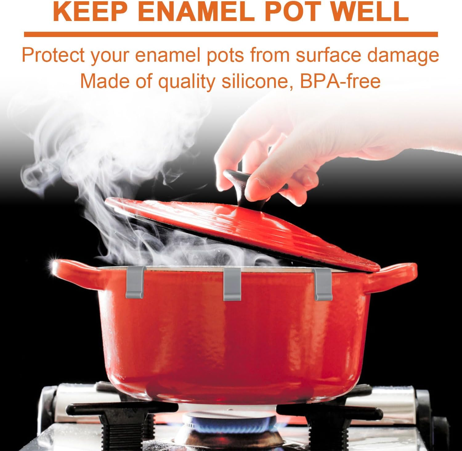 12Pcs Dutch Oven Lid Protector Clips, Silicone Dutch Oven Lid Flexible Bumper Dutch Oven Protective Clip Lid Protector Clips for Storage (Gray) image number 4