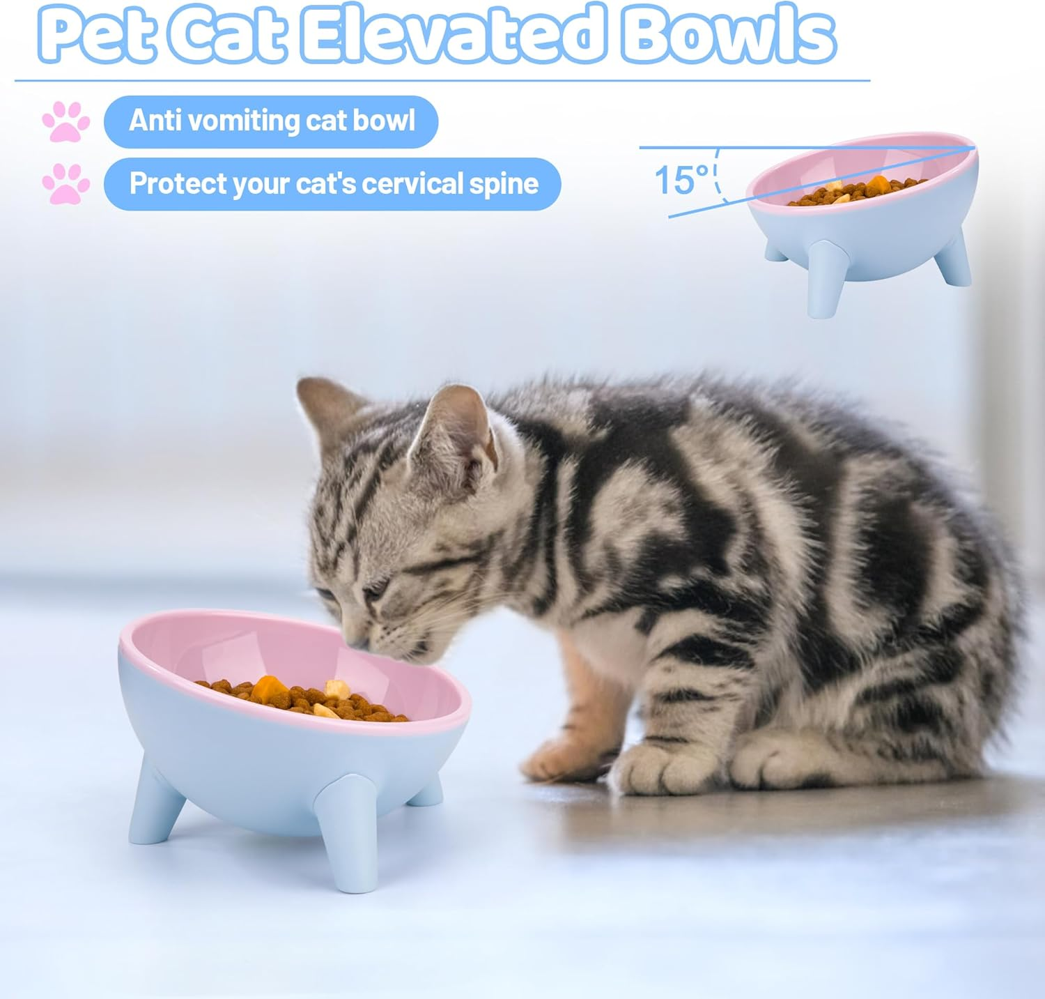 Feeding Bowl for Cats and Dogs 15&deg; Tilting Cat Bowls anti Vomiting Cat Bowl for Small Kittens Dogs image number 4