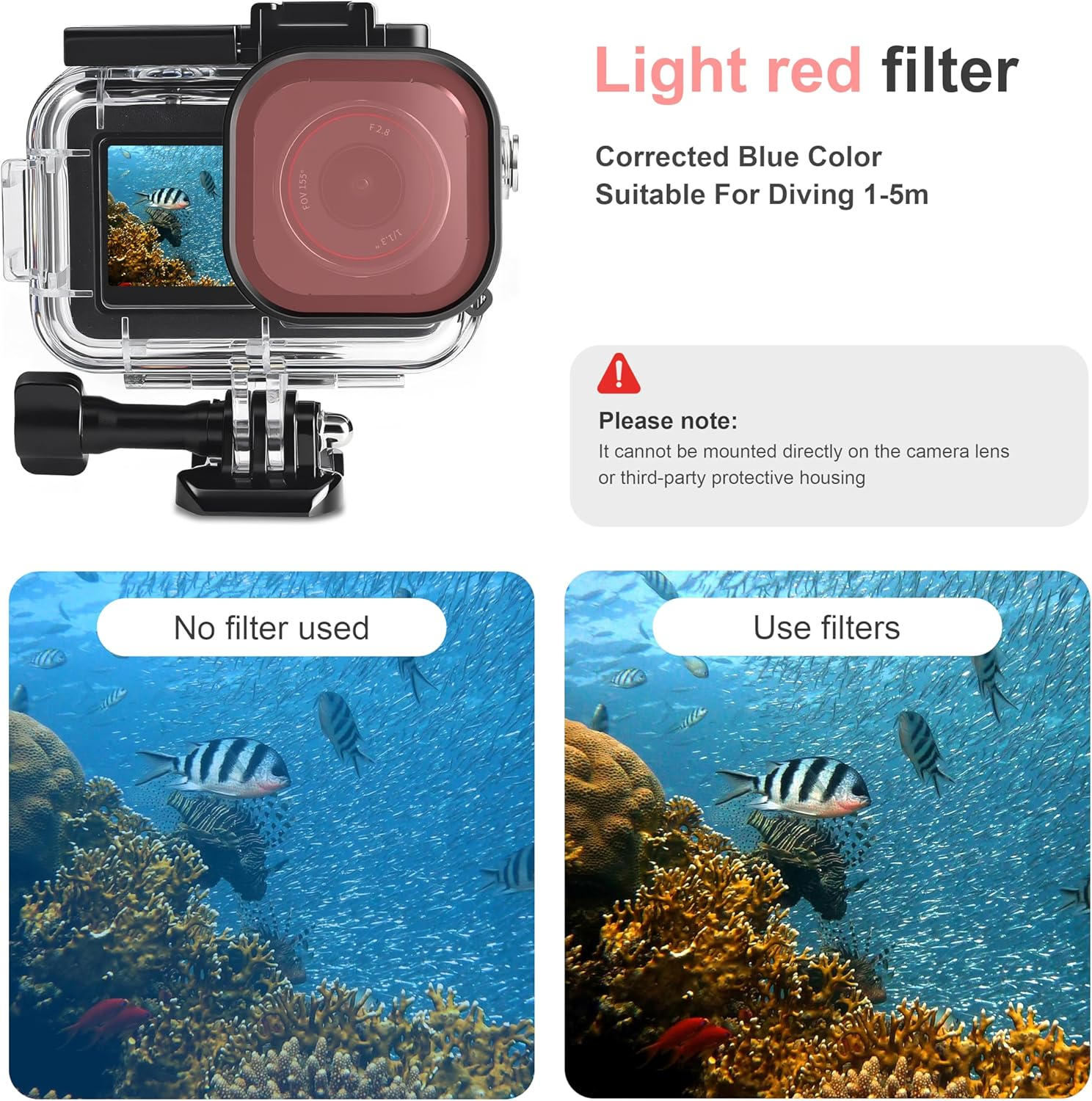 Fitstill 164FT/50M Waterproof Case&3 Filters&Floating Hand Grip Stick Set Compatible for DJI Osmo Action 5 Pro Action 4 Action 3,Snorkeling Surfing,Wakeboarding Protective Cover Shell Accessories Kit image number 4