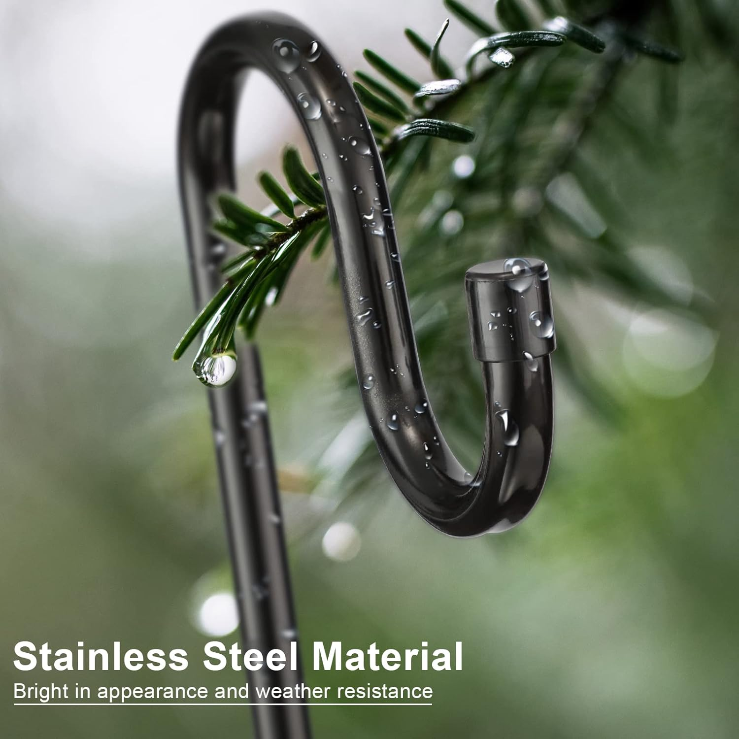 Bird Feeder Pole, 62 Inch & 5/8 Inch Diameter Stainless Steel Heavy Duty Shepherds Hooks for Outdoor to Hang Outdoor Lights with 5 Prongs Base, Rustproof for Garden Decor or Wedding Decors(Black) image number 5