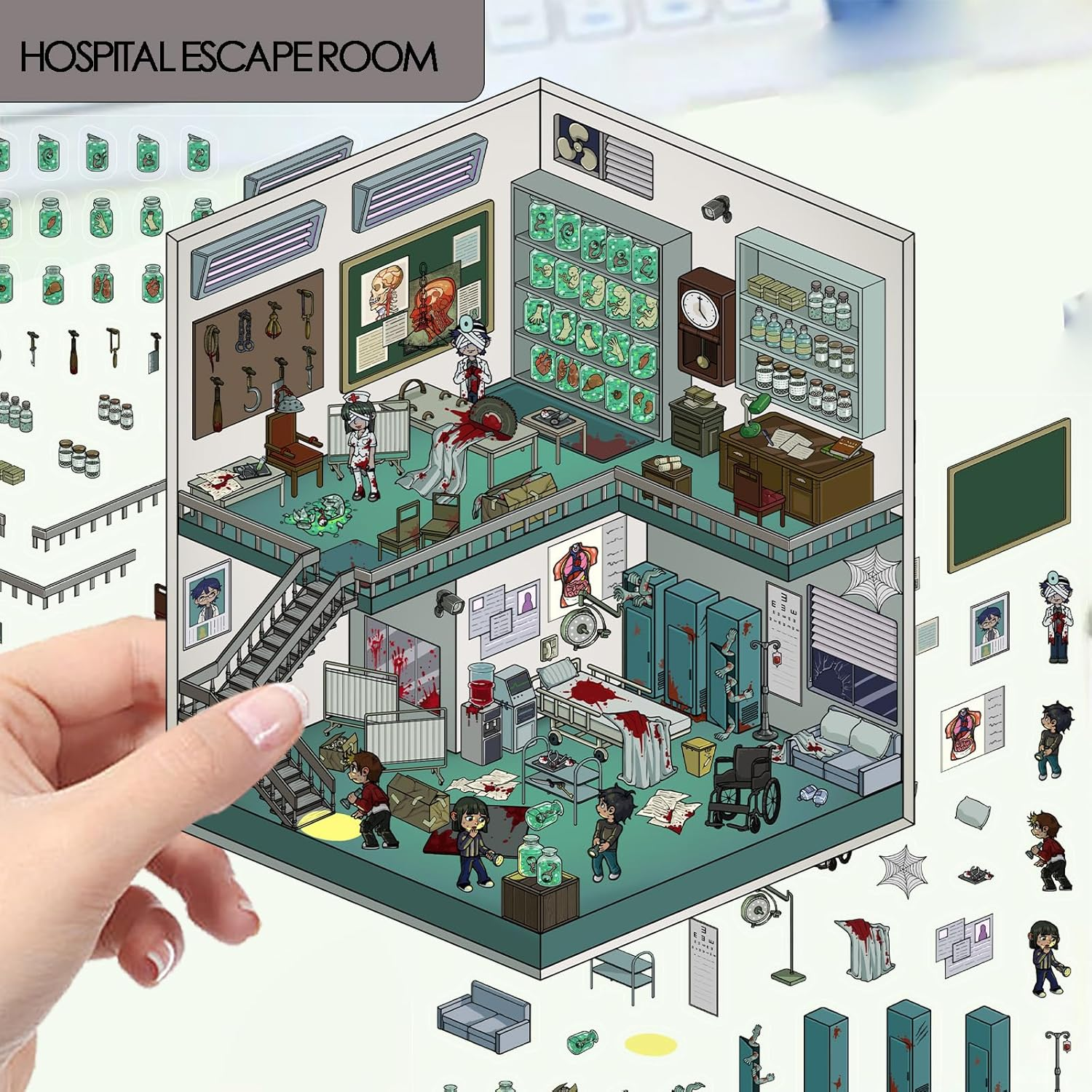 DIY 3D Scene Sticker 6 Sets Make Your Own Mini Mysterious House Stickers for Adults Cute Cartoon Animal Sticker for Adult Relief Stress Pass the Time (Mysterious and Terrifying)