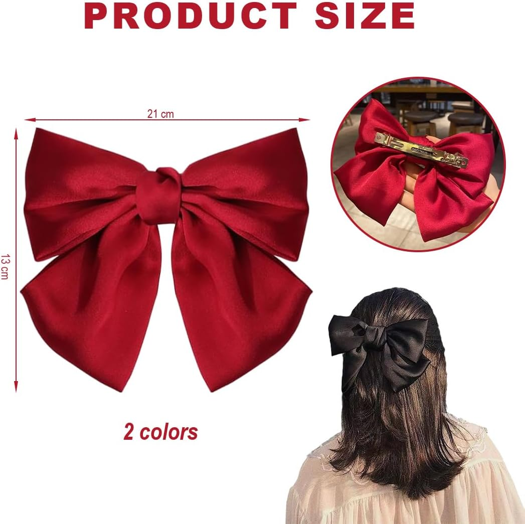 Bangbobi Women'S Hair Bow - Red Bow Hair - Satin Hair Clip for Women - Large Hair Bows in Black and Red (Pack of 2)
