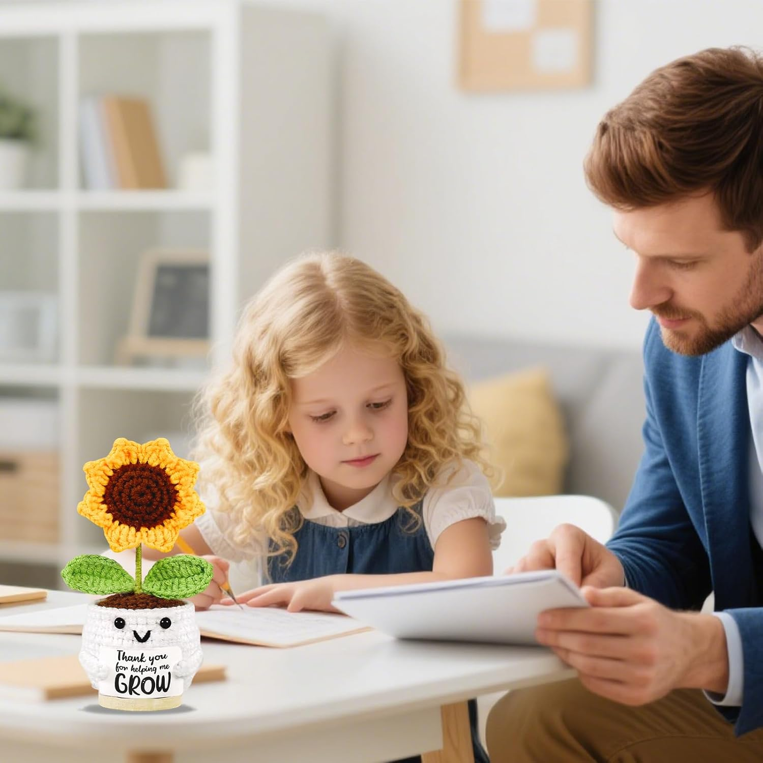 Teacher Gift Personalised Thank You Gifts for Women Emotional Support Crochet Sunflower Best Nursery Teachers Educators Day Gift Funny Christmas Appreciation Leaving Gifts for Teacher End of the Year image number 3