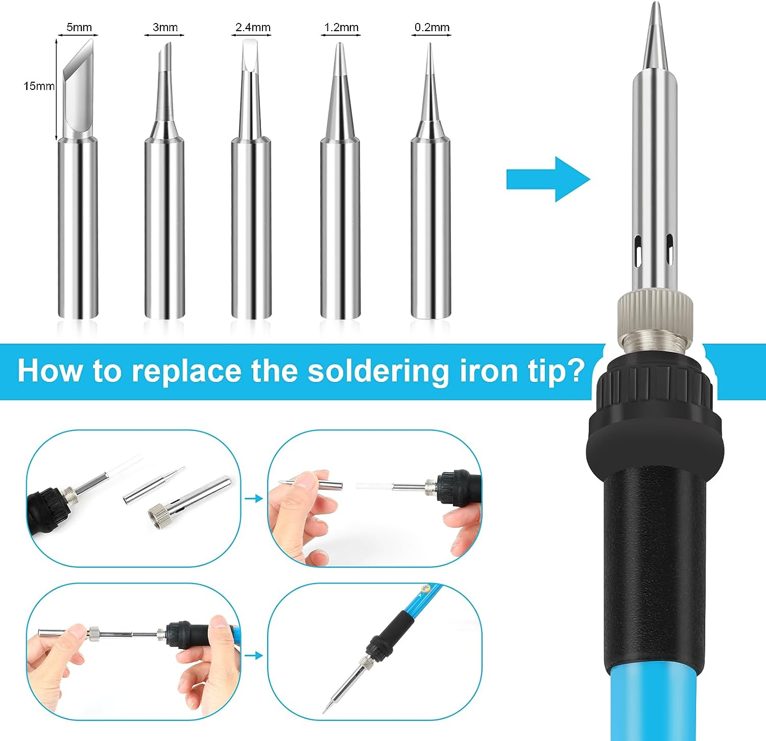 60W Soldering Iron Kit, Adjustable Temperature Welding Tool with LCD Digital Soldering Welding Iron Kit Household Electronic Soldering Repair Tools image number 4