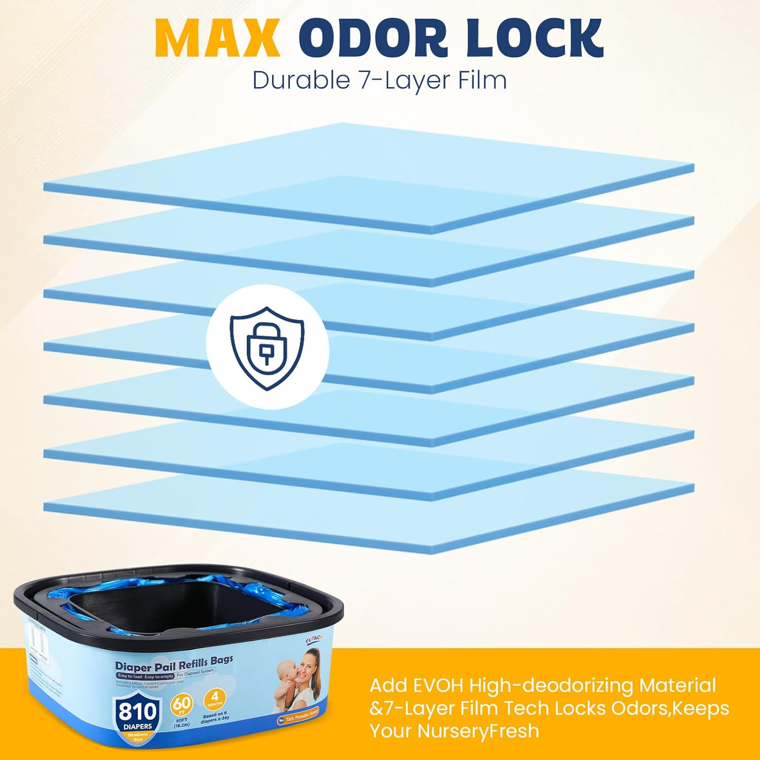 Jumbo Square Refills Disposal Bags Refill Compatible with Diaper Genie Compact and Select Pails (Not Fit Classic Version Pails), Hold up to 810 Newborn-Sized Diapers per Refill, 4 Packs image number 6