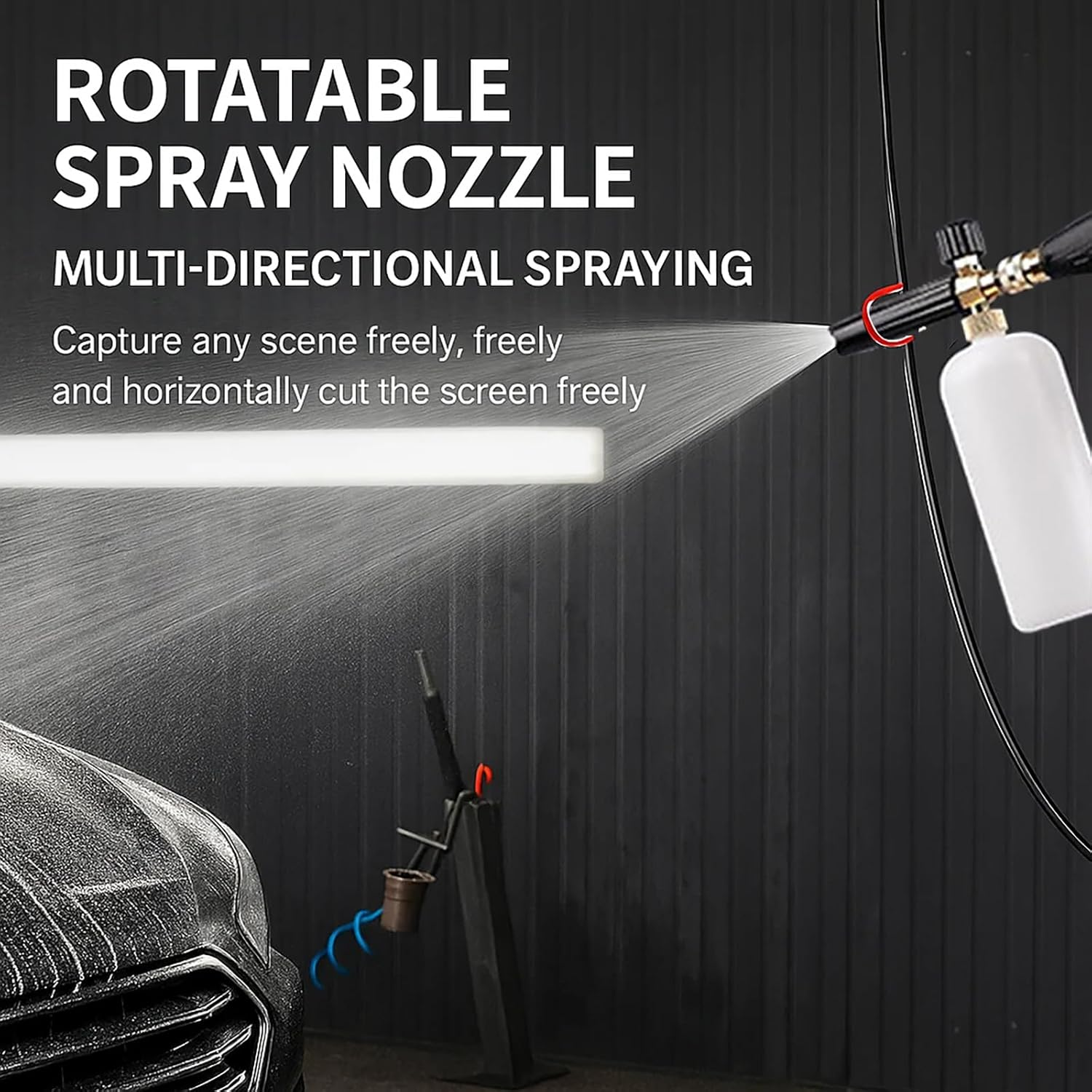 Car Wash Foam Sprayer, Adjustable Foam Cannon with 360&deg; Rotating Nozzle, Quick-Connect & Soap Dial for Thick Suds, Cars, Windows, Roof Cleaning, 1L image number 3
