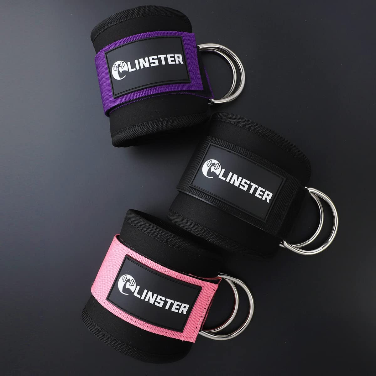 LINSTER Ankle Straps for Cable Machines (Pair) Adjustable Fit Comfort Neoprene and Double D-Rings, Ankle Strap Gym Cable Attachment for Glute Workouts, Leg Extensions and Lower Body Exercises (Black) image number 3