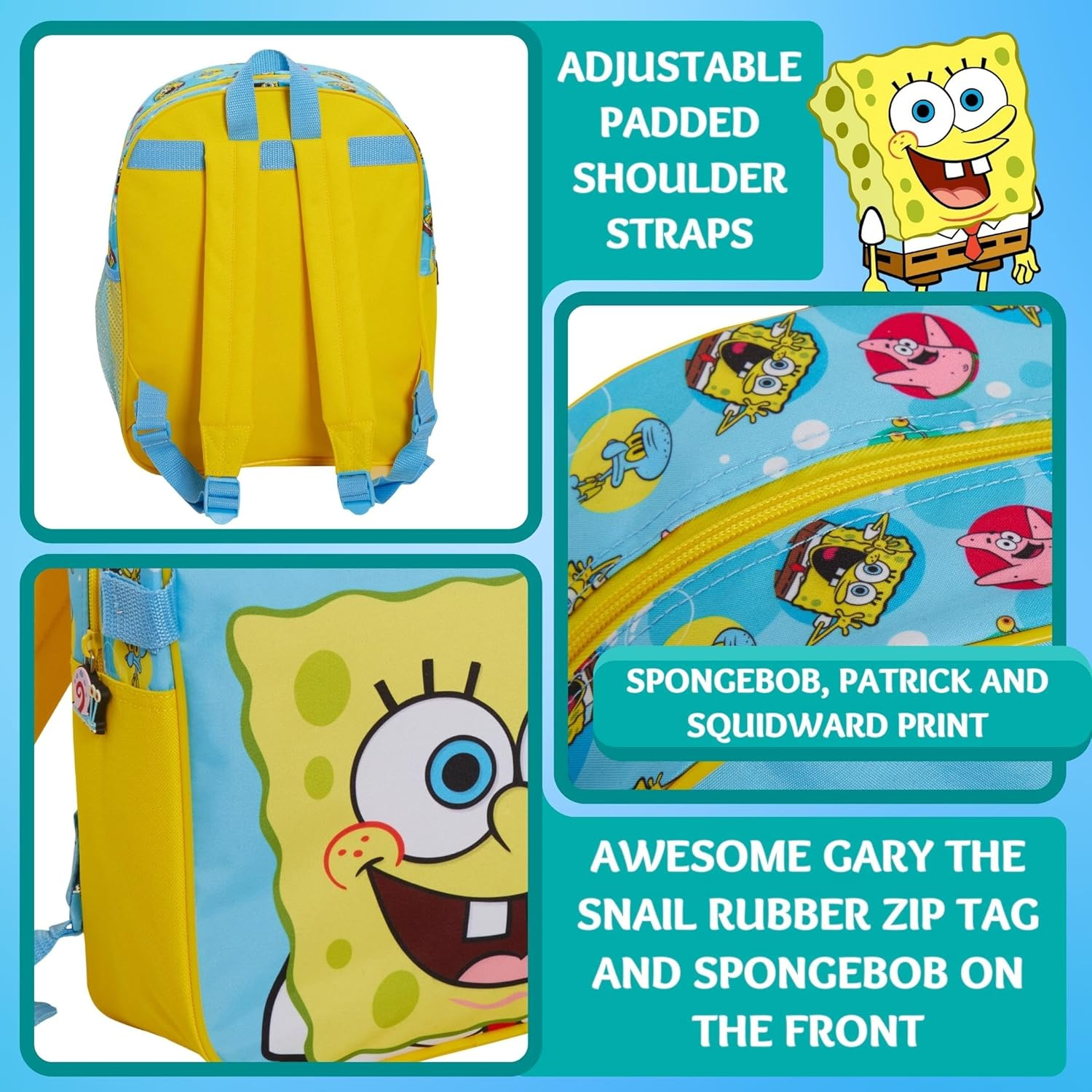 SPONGEBOB SQUAREPANTS Backpack with Cool Lunch Bag Boys Girls School 2 Piece Set Detachable, Blue, One Size, Backpack image number 2