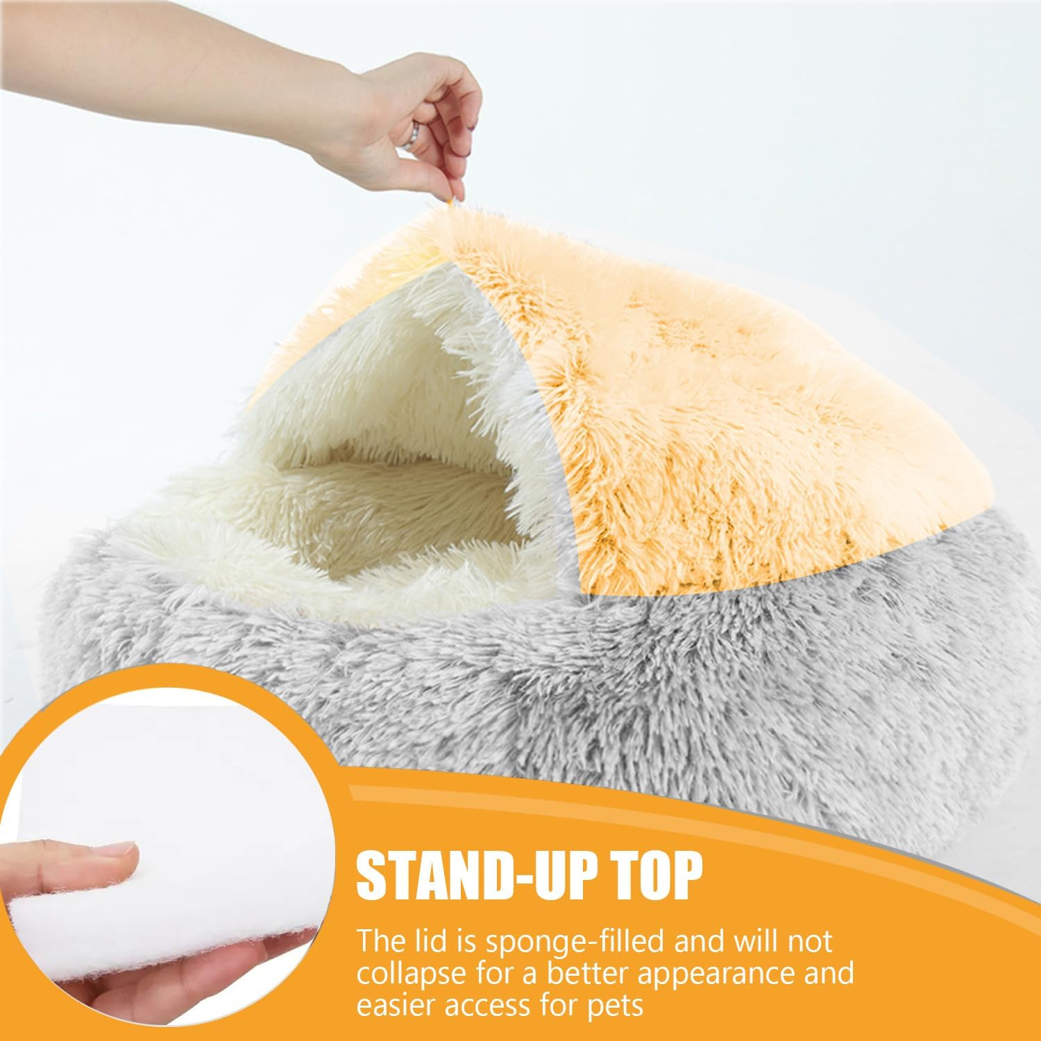 SUOXU Cat Bed Small Dog Bed,Plush Cover Self Warming Soft Calming Nest Kitten Puppy Bed with Non-Slip Bottom Machine Washable for under 7Kg Small Pet Snooze Sleeping Indoor (Grey) image number 5