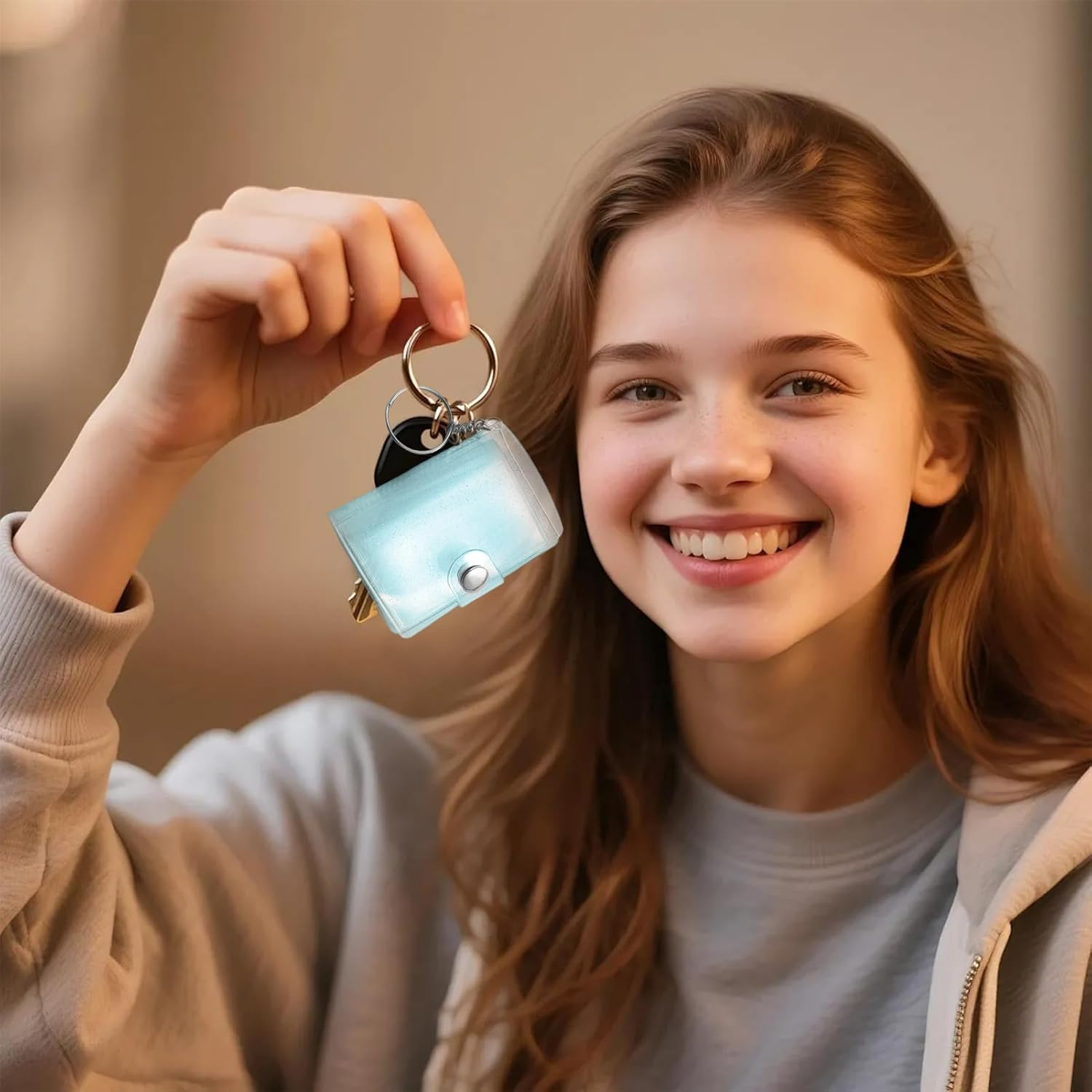 Szaluyk Mini Photo Album Keychain | Clear 24 Pockets Binder | Portable Photo Frame for Kids and Adults | Fits Wallets, Bags, Backpacks | Birthday Gift, Mat, Blue, Fare Riferimento Alla Descrizione - Blue image number 3