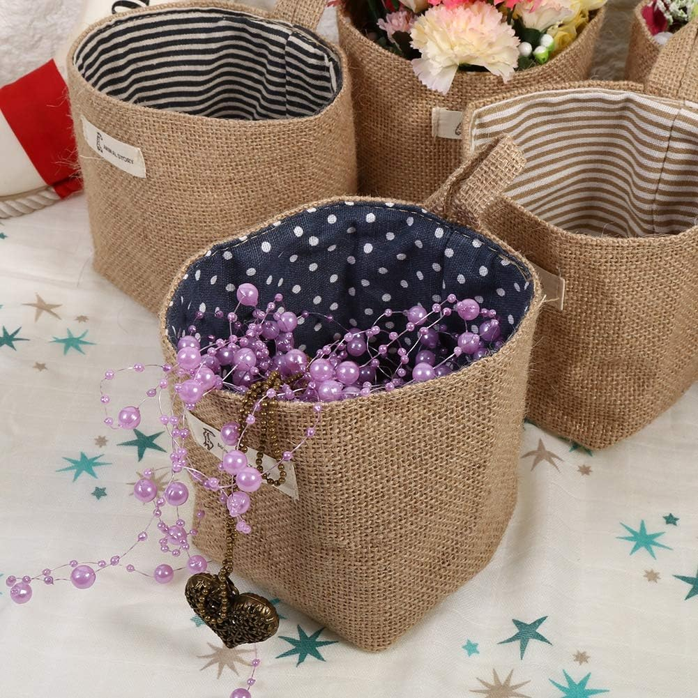 Hanging Storage Bag - Cotton Linen Hamper with Door Hook and Wall Mount - for Home Gadgets, Bedroom, Nursery, Office Storage (Blue Dots) image number 1