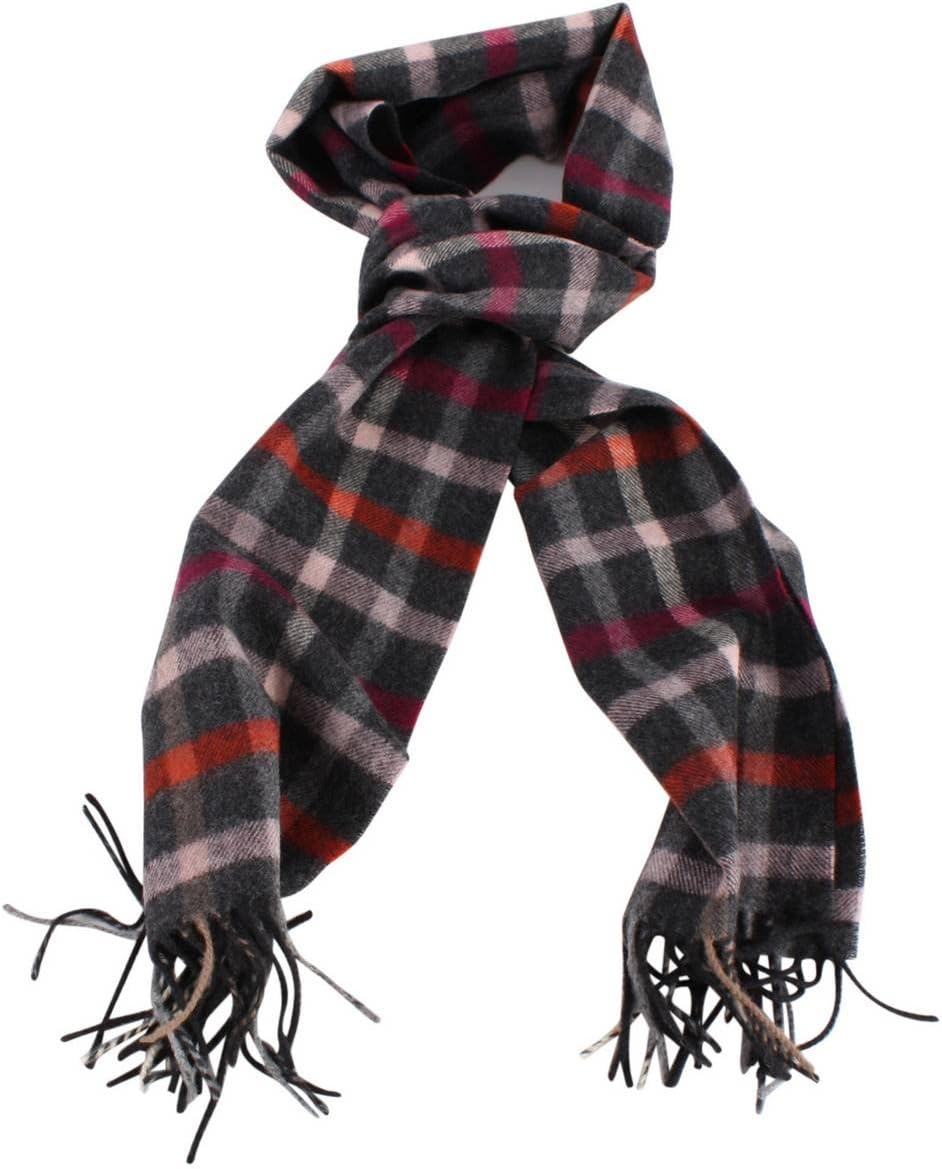 Bassin and Brown Mens Parker Check Wool Scarf - Charcoal/Pink/Red image number 4