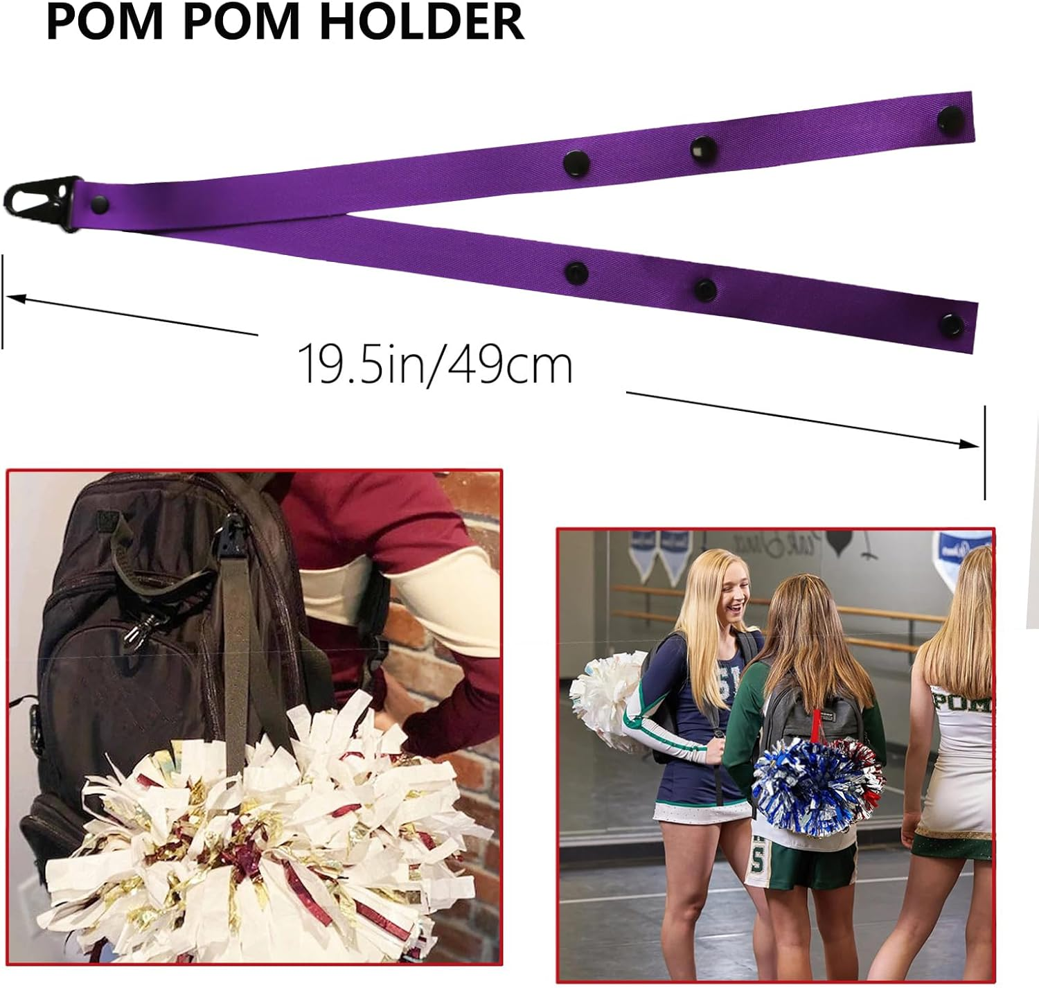 TEYOUYI Pom Pom Holder for Cheerleaders Backpack Straps for Pom Poms-The Perfect Accessory for Cheerleaders No Pom Poms Included No Pom Poms Included image number 3