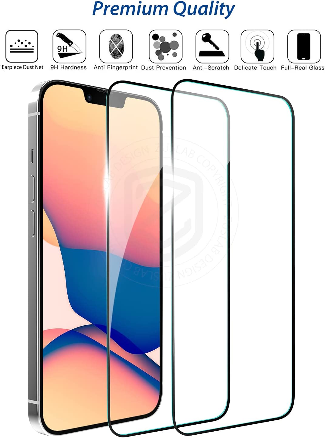 [2 Pack] ZUSLAB Screen Protector for Iphone 16E / 14/13 Pro / 13 Tempered Glass Film Case Friendly 9H Hardness for Apple - Black