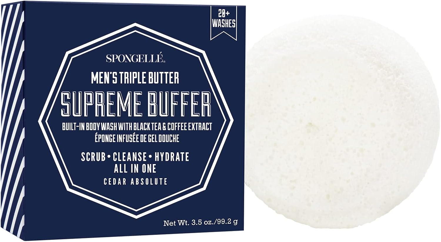 Spongell&eacute; Men'S Supreme Buffer - Body Wash/Shower Gel Sponge - Cedar Absolute