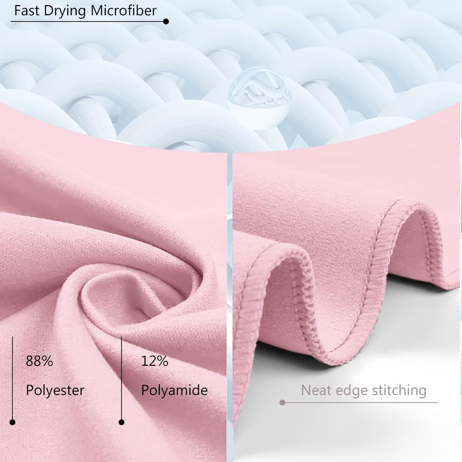 Quick Dry Gym Beach Towel for Men Women Super Absorbent Towel,Compact Microfiber Towel for Beach Gym Yoga Pool Travel Camping Sports Swim(40&times;80Cm 16&times;32Inch) (Pink) - Blue image number 2