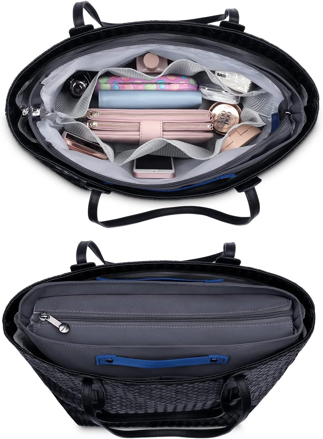 Purse Organizer Insert with Zipped Top for Tote Bag, Handbag Shaper with 13 Pockets Black M image number 4