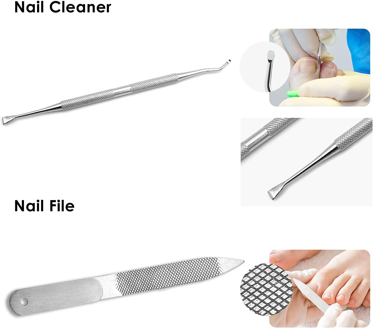 Large Nail Clippers Pedicure Set of 5, Stainless Steel Nail Clipper Manicure Set, Sharp Toenail and Fingernail Clippers Kit for Thick Nails and Ingrown Toenail for Men Women Baby