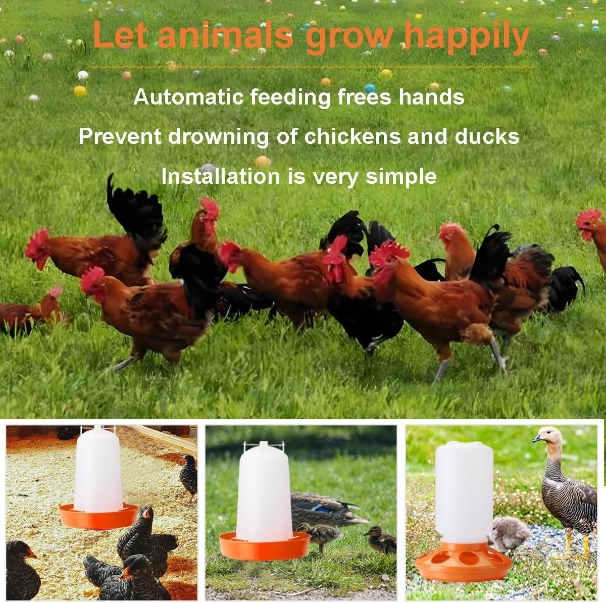 Automatic Chicken Feeder and Chicken Waterer Kit,1L Chick Feeder and 1.5L Chick Waterer,Chicken Water Dispenser,Chick Feeder and Waterer Kit,Easy Clean Plastic Feeding and Watering Feeder for Chicks image number 1