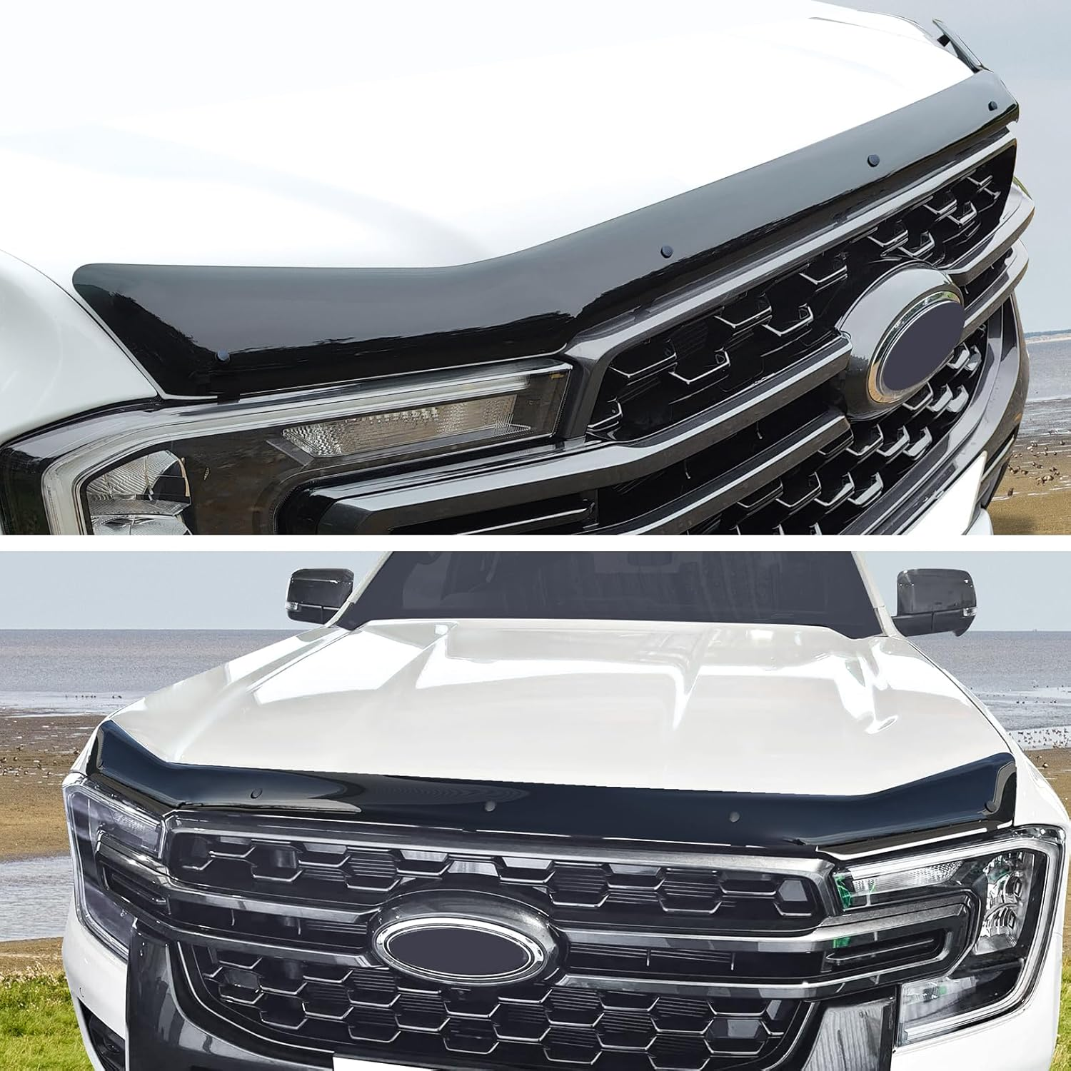 SUERAUTO4X4 Bonnet Protector for Ford Ranger and Ford Everest Next Gen 2022 2023 2024 2025 Accessories, Tinted Black Front Bonnet Stone Guard Trim Cover Car Exterior Injection image number 1
