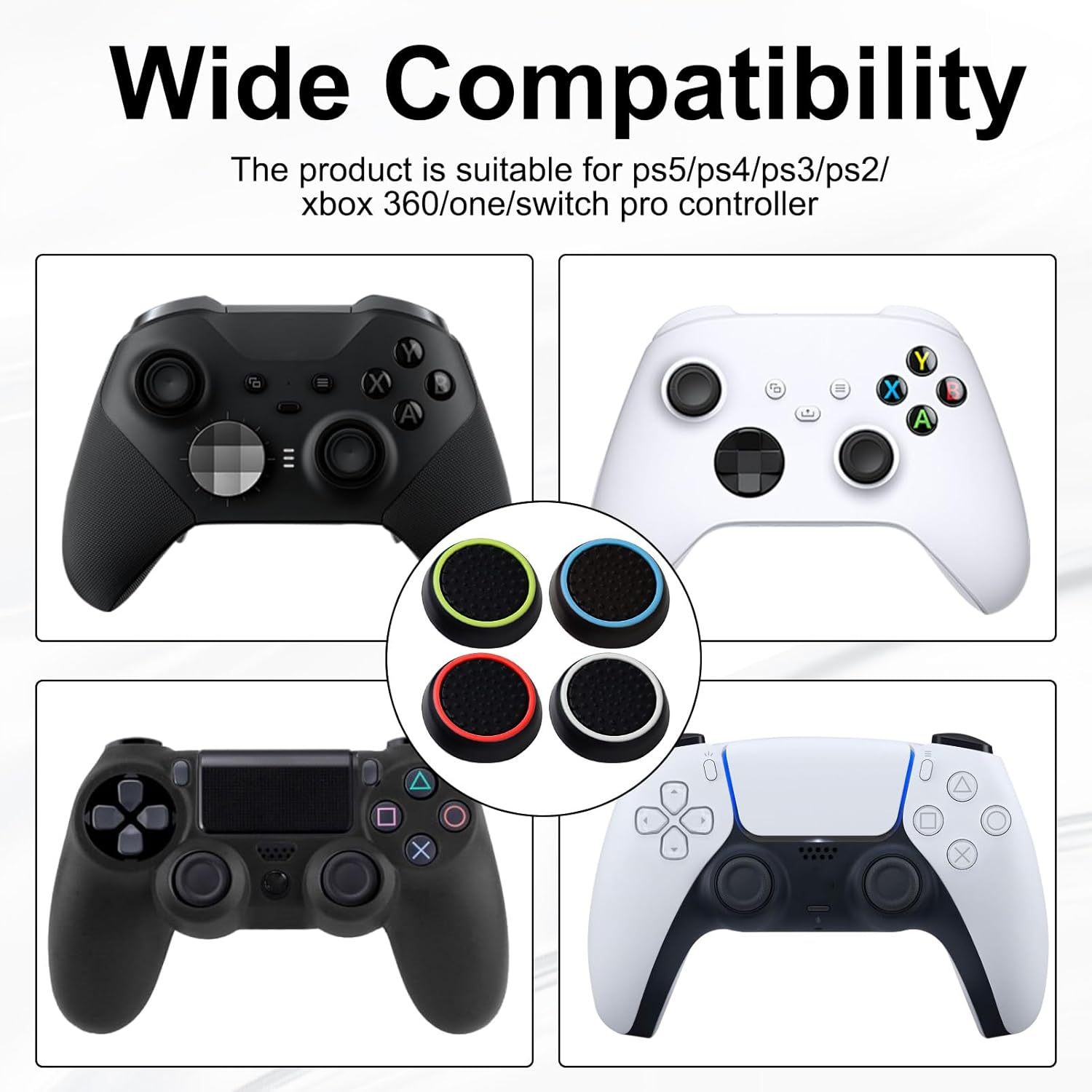 8 PCS Thumb Grips Thumb Cover Joystick Controller Performance Thumb Grips Compatible with PS5, PS4, Xbox One, Xbox Series X/S Steam Deck Etc Controller Joystick Grips (4 Colors) image number 1