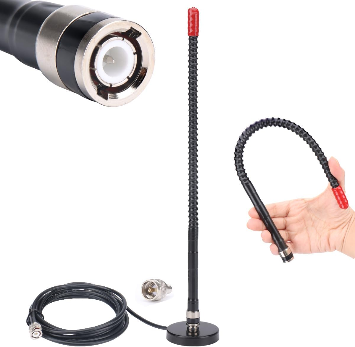 Arridioter CB Radio Antenna Whip Soft 27Mhz Magnetic Mount CB Antenna Kit with PL259 BNC Male Adapter Compatible with Cobra Uniden Midland Maxon Car Mobile Truck Vehicle Portable Handheld CB Radio image number 1