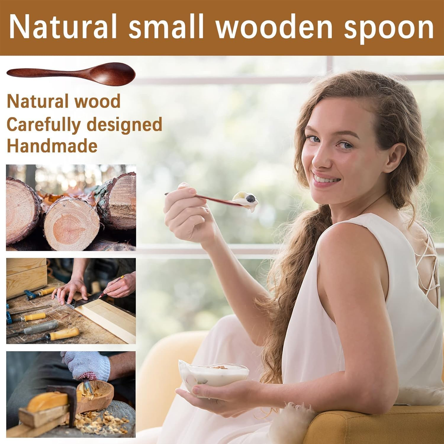 5.8 Inch Small Wooden Spoons, 7 Pcs Honey Spoons for Tea, Hardwood Wooden Honey Teaspoon for Coffee, Little Tiny Wood Spoons, Bamboo Table Spoon for Stirring, Wooden Spoons for Utensils Set image number 4