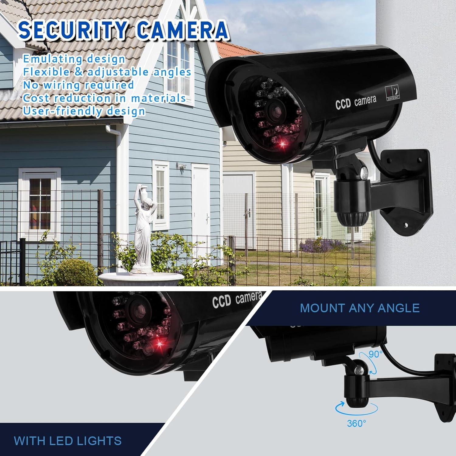 Madlife Garage 2Pcs Dummy Surveillance Camera, Fake Camera, Outdoor CCTV Camera with LED Light, Battery Operated, Dummy Outdoor Camera image number 1