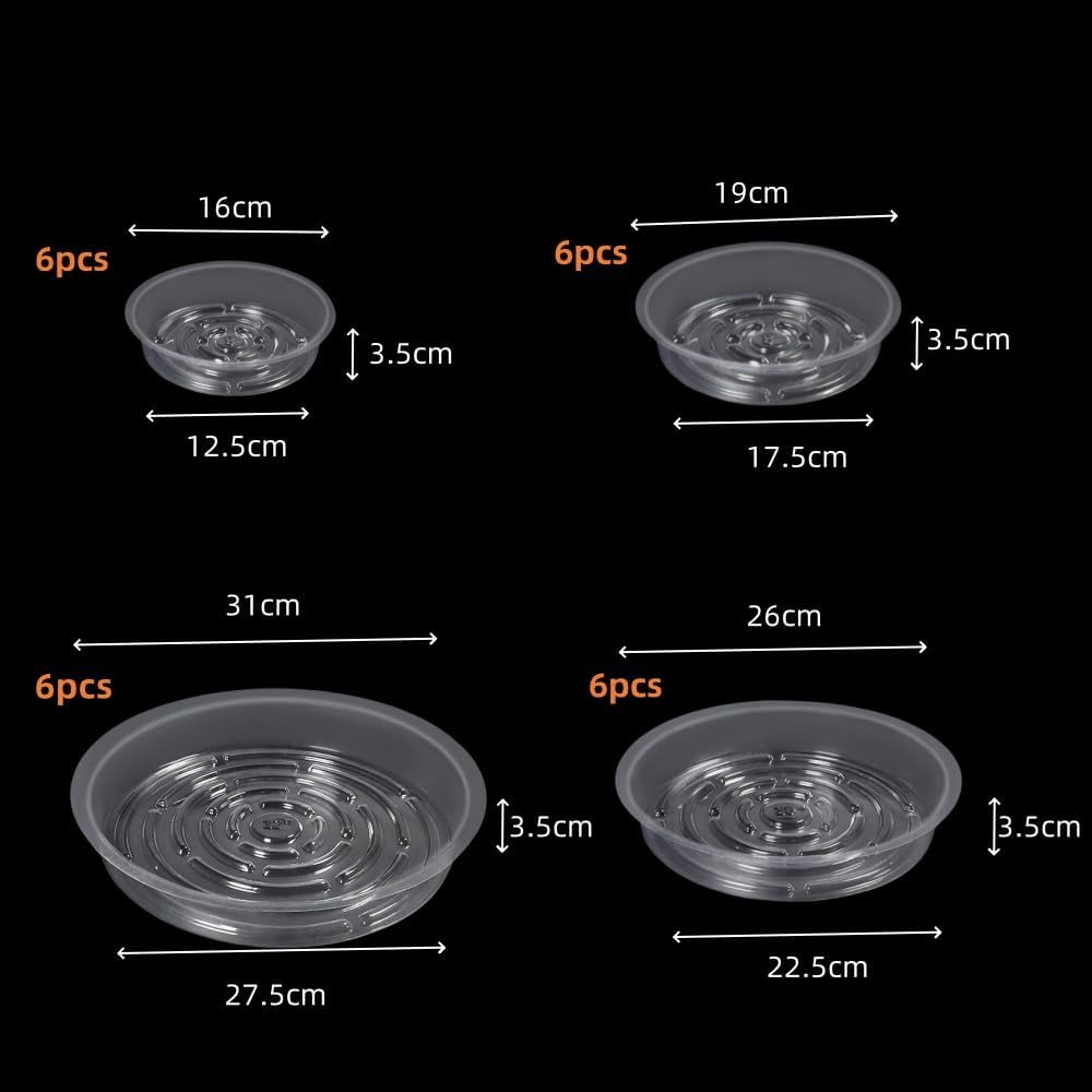 24 Pcs Clear Plastic Plant Saucer Drip Trays,Large Plant Plate Dish 6, 8, 10, 12 Inches Pot Saucers Flower Pot Set,With 25 T-Type Nursery Garden Labels,For Indoor Flower Pots and Planters image number 2
