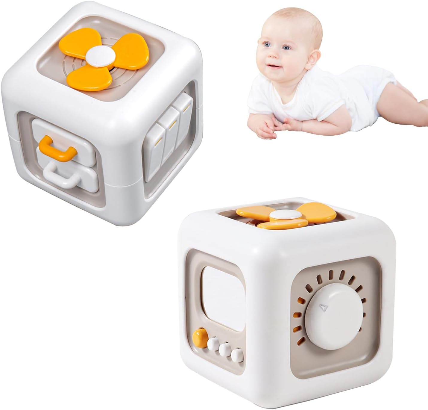 Baby Montessori Busy Cube Toy, Baby Sensory Learning Fine Motor Activity Board Toy for Kids, Airplane Travel Car Toys for Toddler Boys and Girls Gifts 1 Years+