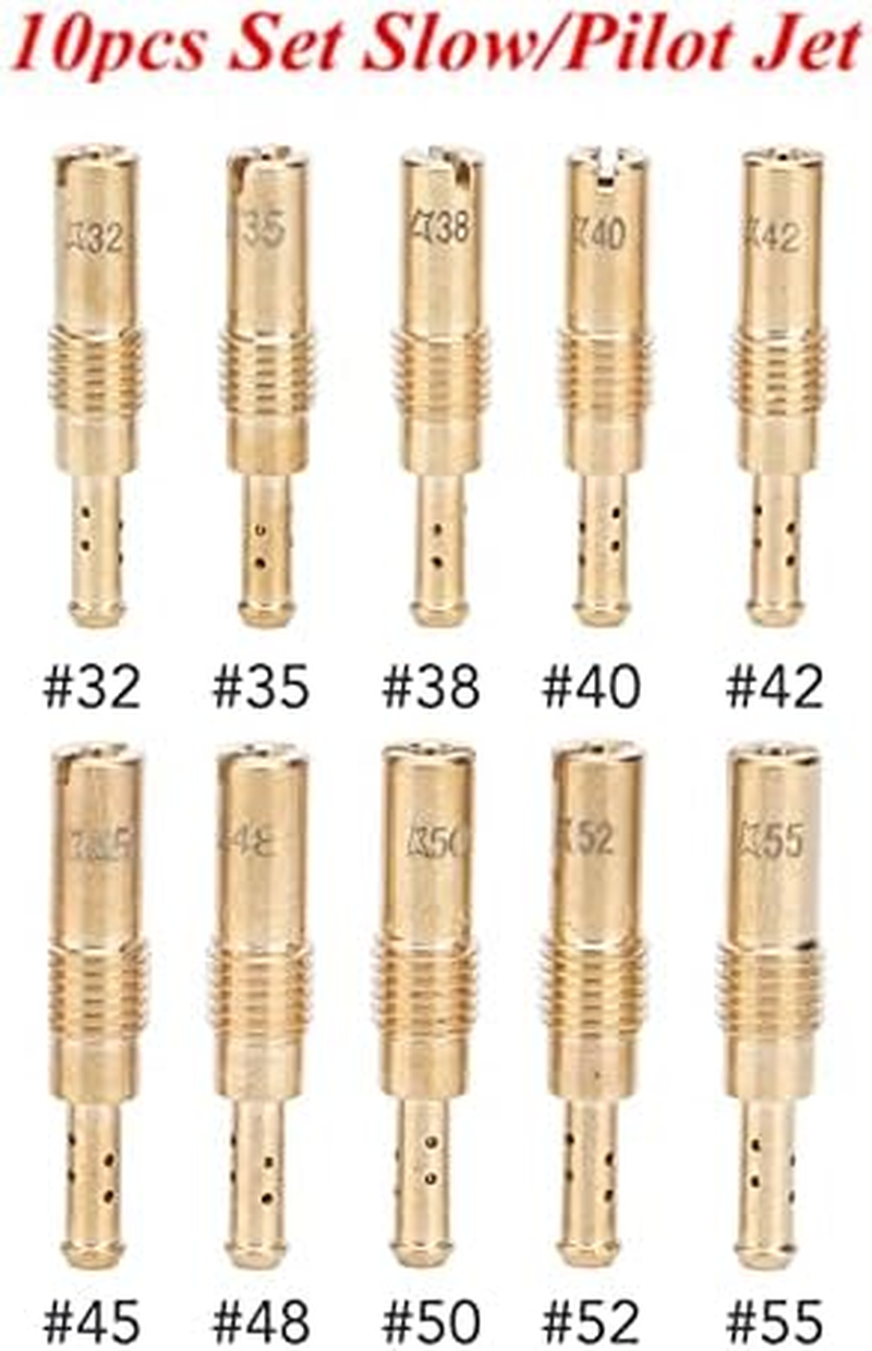 Carburetor Main Jet Kit, Metal 10 Pcs Slow Pilot Jets and 10Pcs Carburetor Main Jets Set, Replacement for Keihin PWK CVK Type PE Carburetor, OKO CVK Main Jet, Slow Pilot Jet image number 1