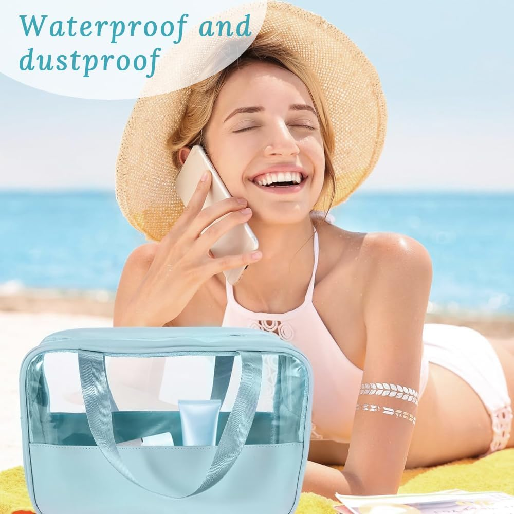 6 Pack Large Clear Makeup Bags,Toiletry Organizer,Large Capacity Hanging,With Zipper and Handle Strap,Portable Travel Cosmetic Bag,For Cosmetics,Sundries,Toiletries image number 4