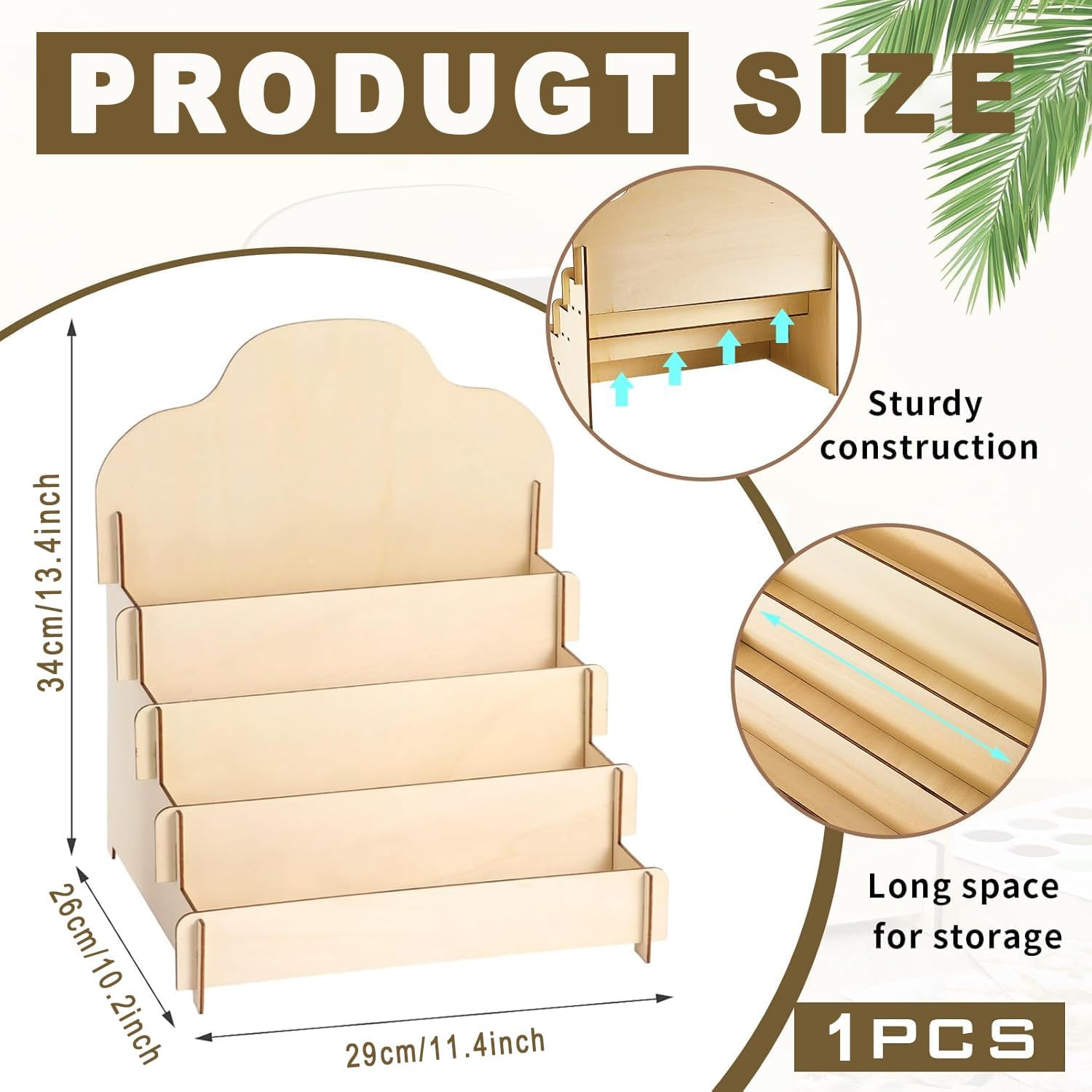 IONPSHG 1Pcs Greeting Card Display Stands 4Tier Durable Wooden Stickers Display Risers Multipurpose Portable Blank Retail Display Shelves Card Display Rack for Greeting Card Photos Postcard Literature (1) image number 2