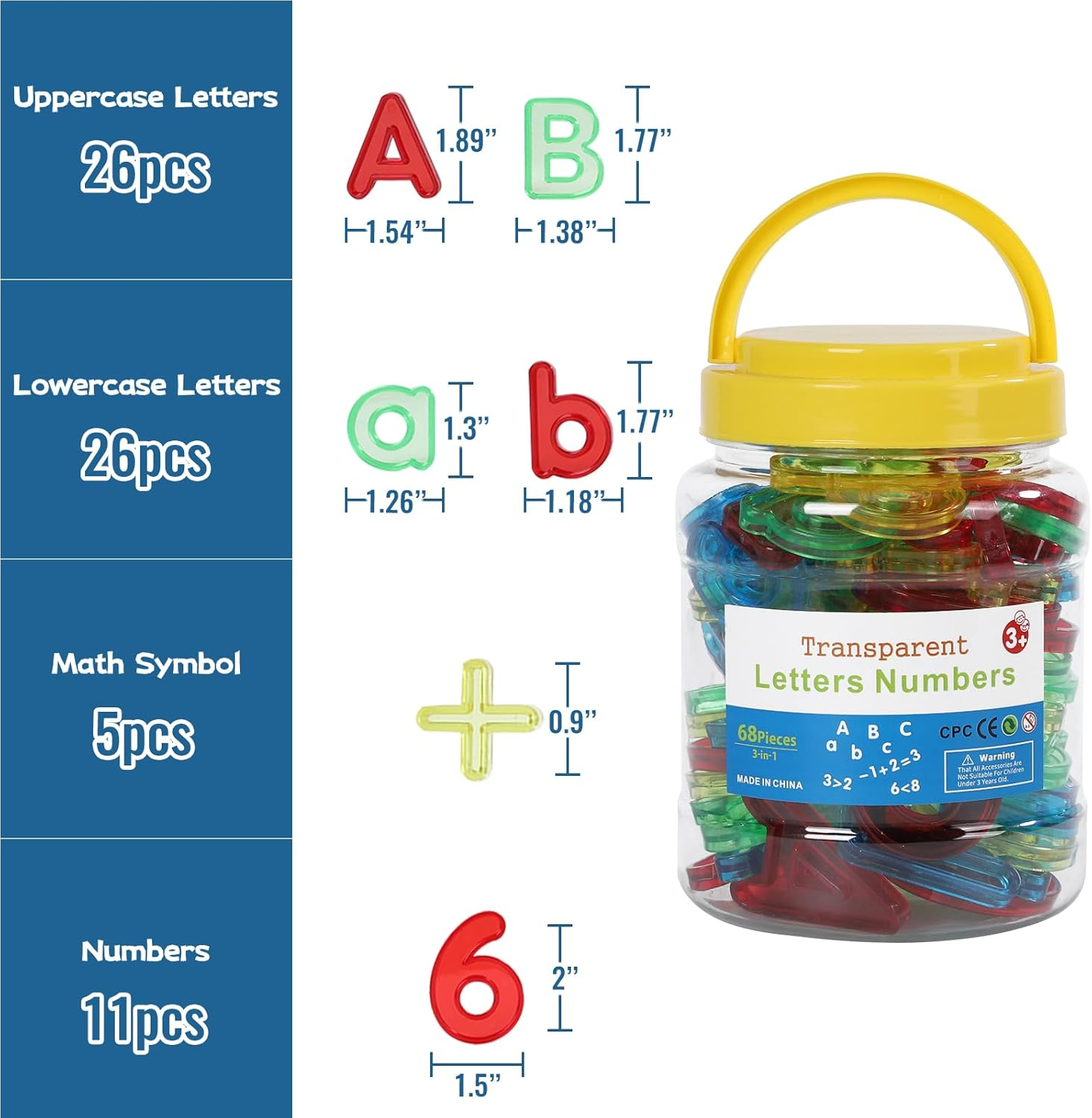 68 Pcs Transparent Plastic Alphabet with Multi-Color Plastic Letters and Numbers and Mini Cans for Counting and Spelling-Light Box Accessory