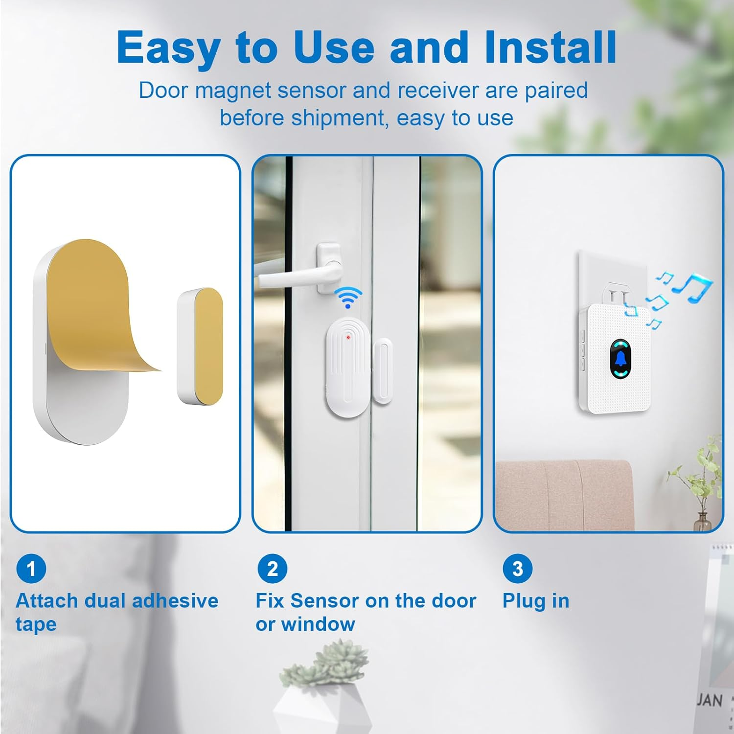 Daytech Door Sensor Chime Entry Alert Chime Wireless Door Window Open Alarm with 5 Volume Levels for Home Store Apartment Office Entrance, 1 Receiver & 1 Sensor image number 1