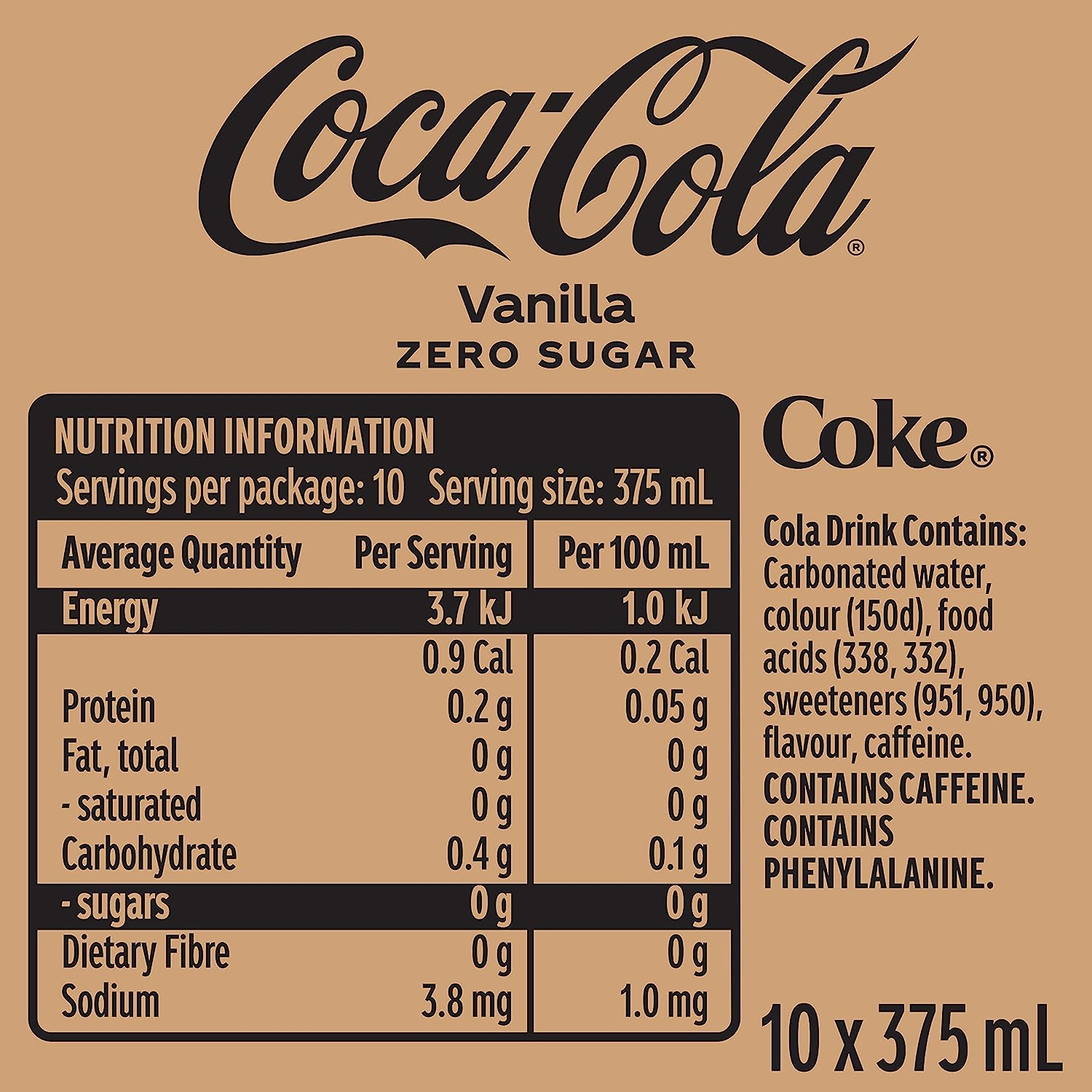 Coca-Cola Zero Sugar Vanilla Soft Drink Multipack Cans 20 X 375 Ml image number 4