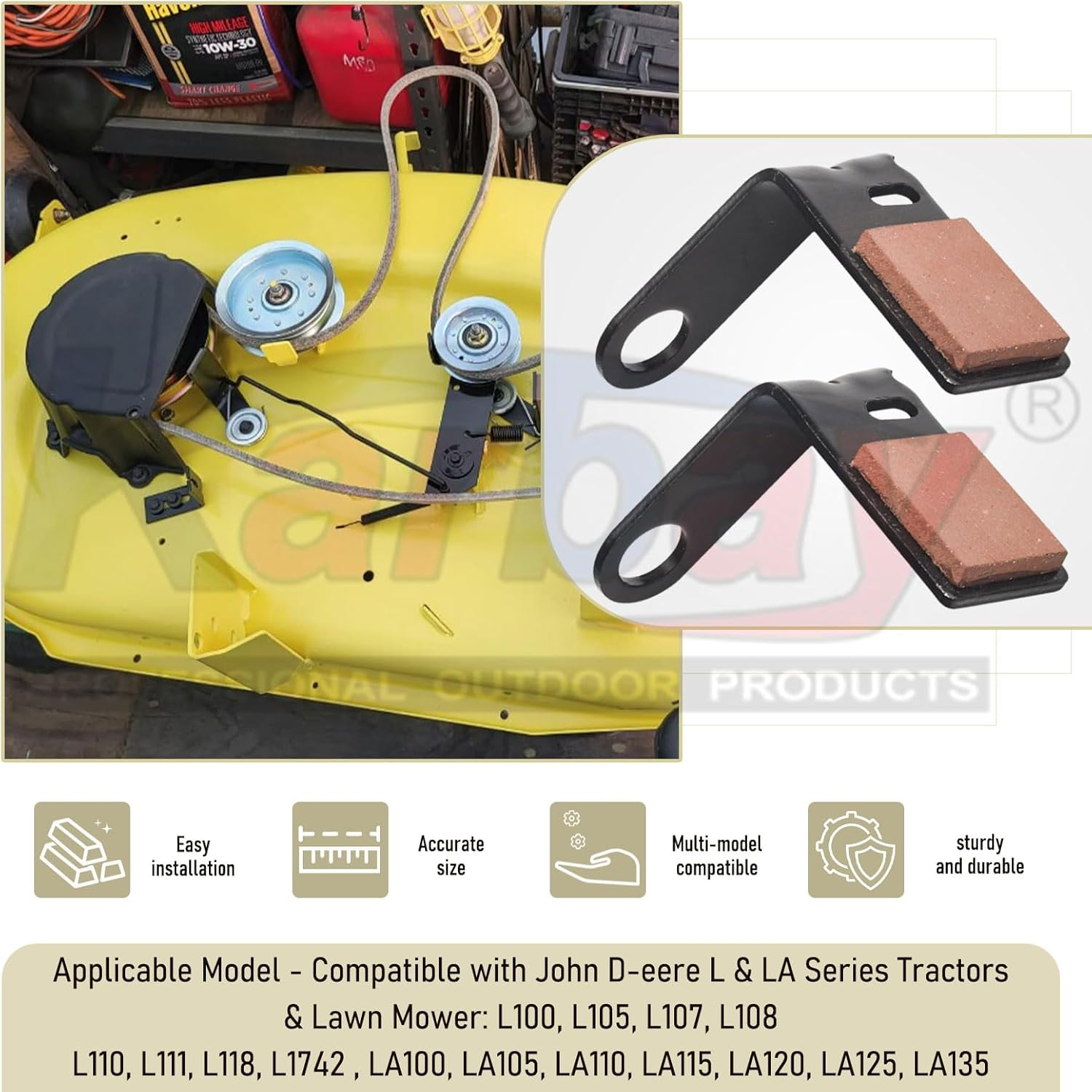 Karbay 2 Set Brake Pad Kit GY21943B GX20494 GX20515 for J-Ohn Deere 42'' L, D, X Series 100 105 115 100 110 120 125 130 Tractors & Lawn Mower - with Retainer & Torsion Spring BLACK image number 4